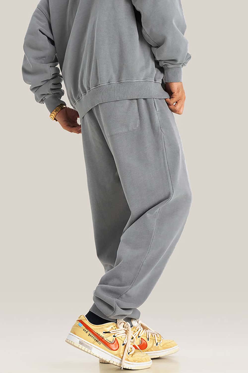 Streetwear Loose Casual Pants with Elastic Cuffs and Washed Finish