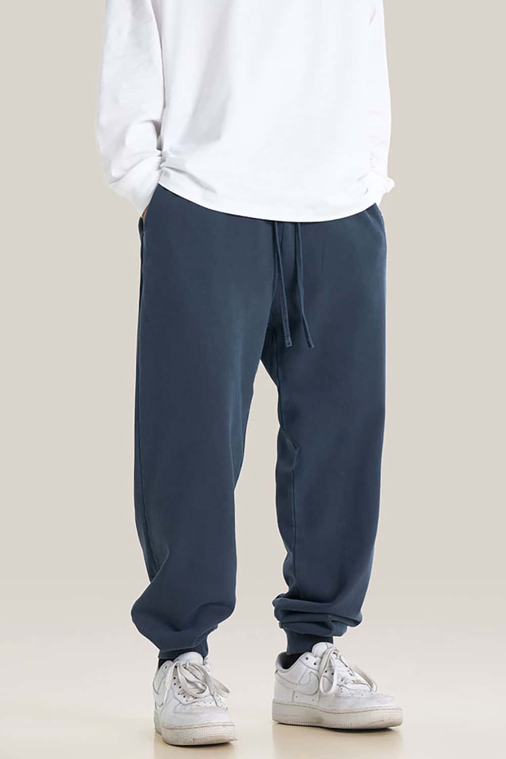 Streetwear Loose Casual Pants with Elastic Cuffs and Washed Finish