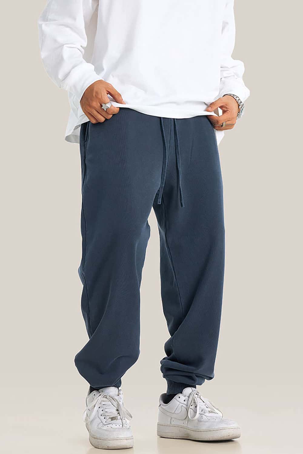 Streetwear Loose Casual Pants with Elastic Cuffs and Washed Finish