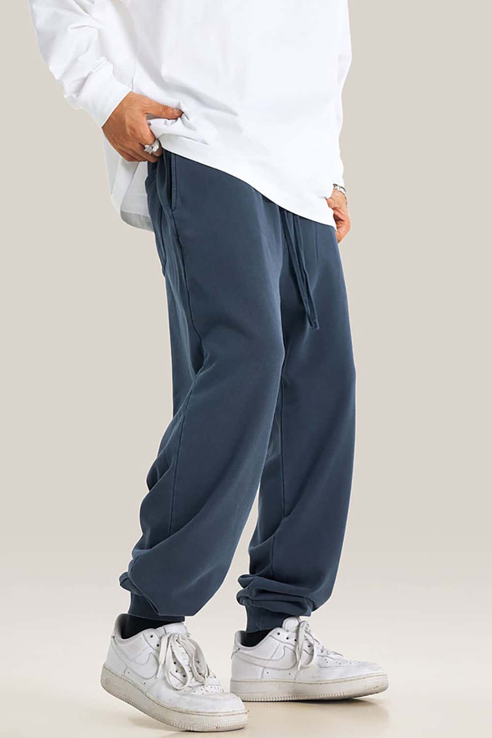 Streetwear Loose Casual Pants with Elastic Cuffs and Washed Finish
