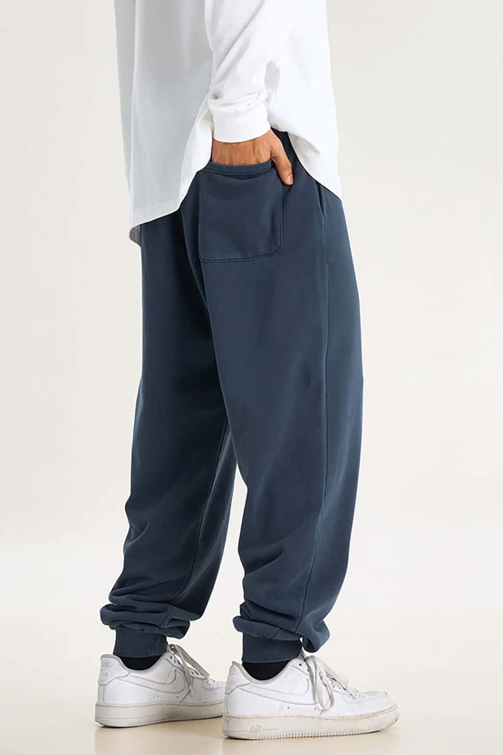 Streetwear Loose Casual Pants with Elastic Cuffs and Washed Finish
