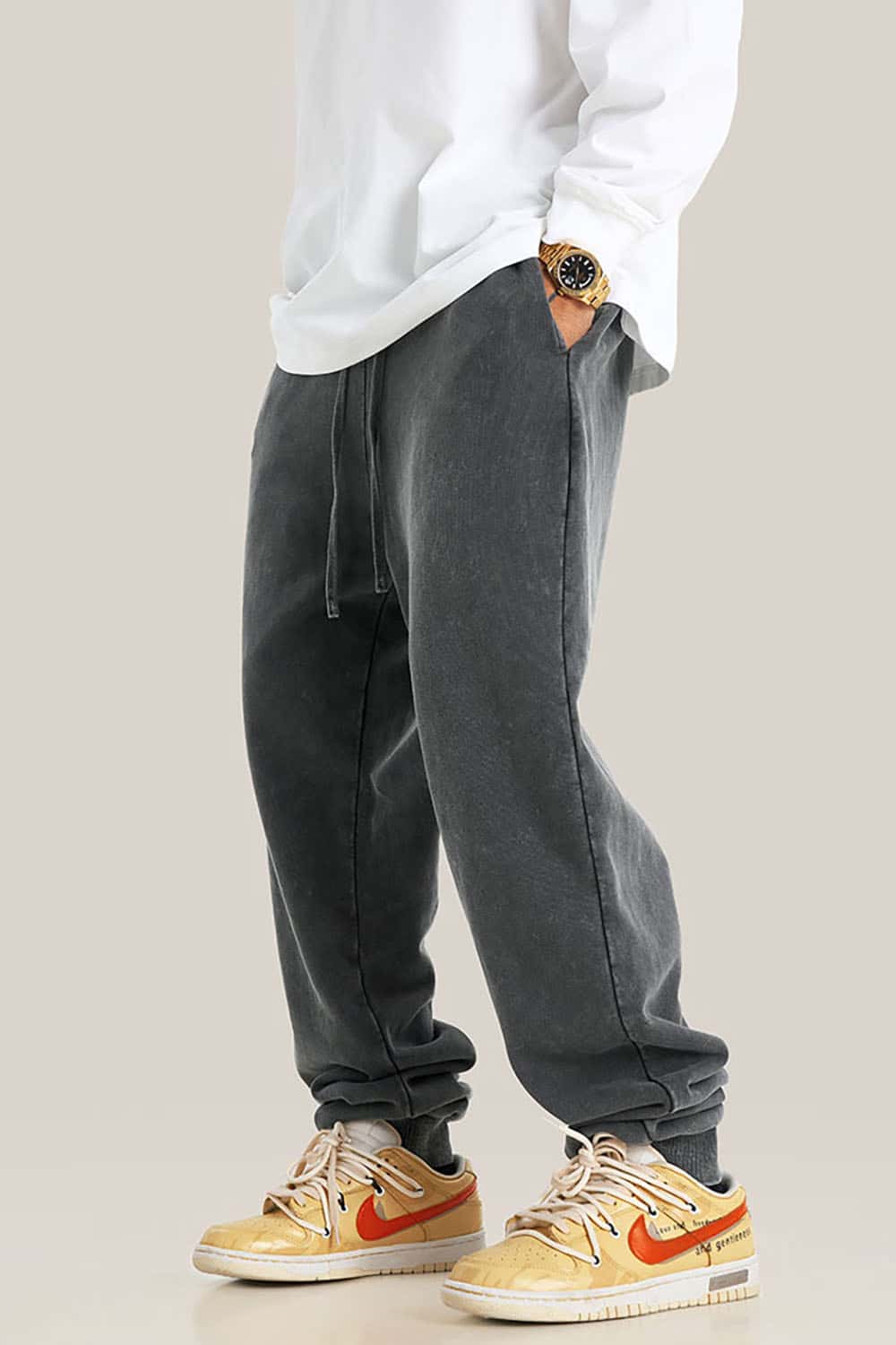 Streetwear Distressed Plus-Size Loose Joggers with Vintage Wash