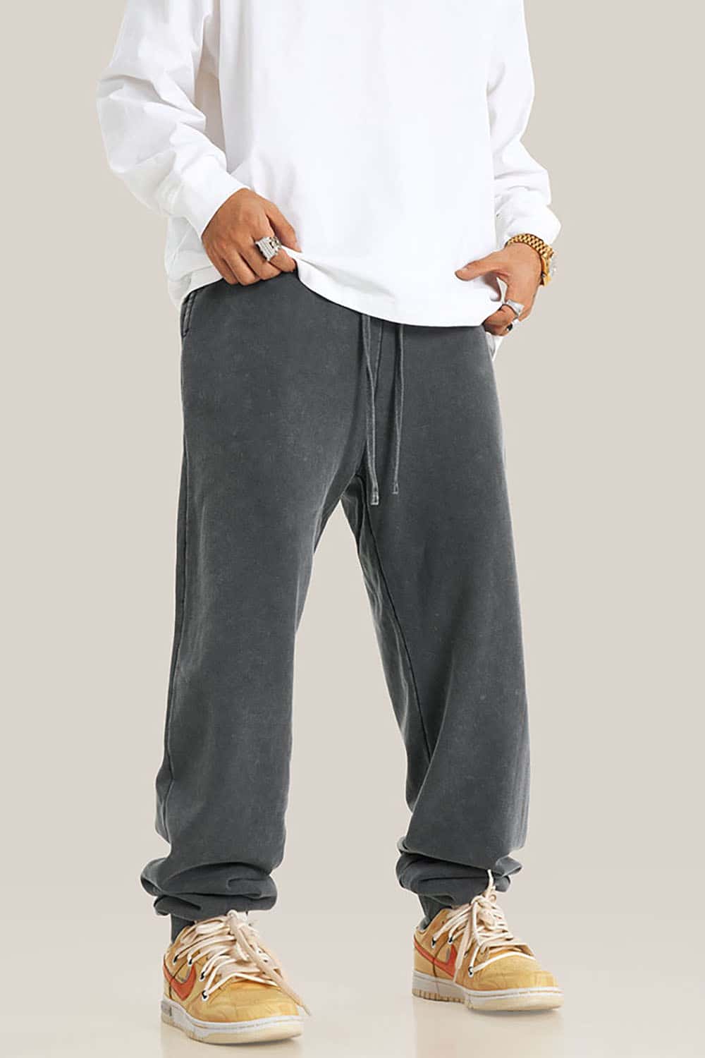 Streetwear Distressed Plus-Size Loose Joggers with Vintage Wash