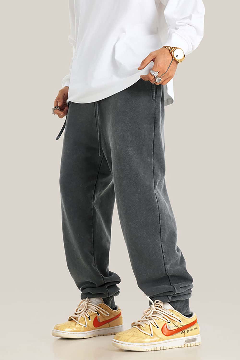 Streetwear Distressed Plus-Size Loose Joggers with Vintage Wash