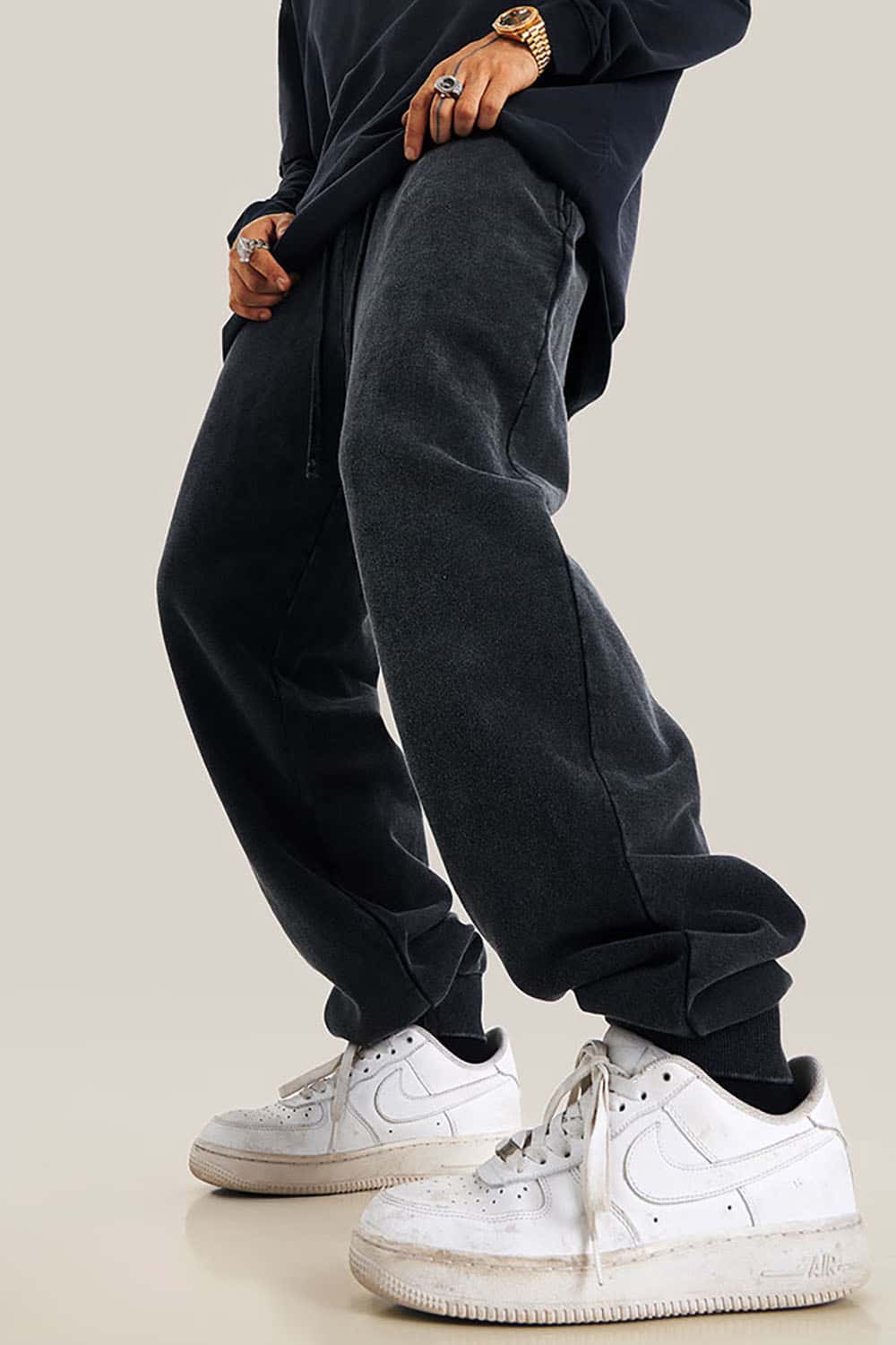 Streetwear Distressed Plus-Size Loose Joggers with Vintage Wash