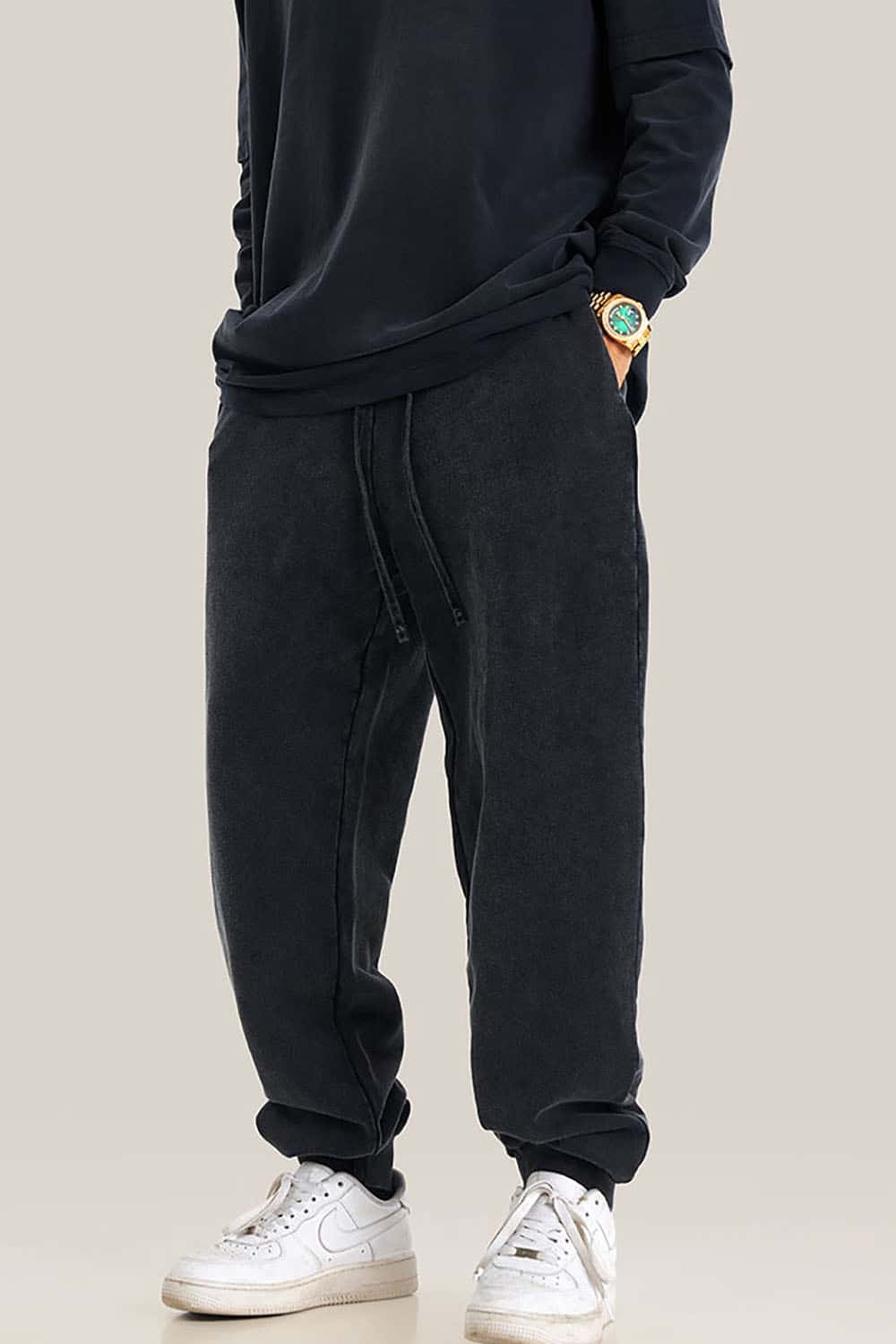 Streetwear Distressed Plus-Size Loose Joggers with Vintage Wash