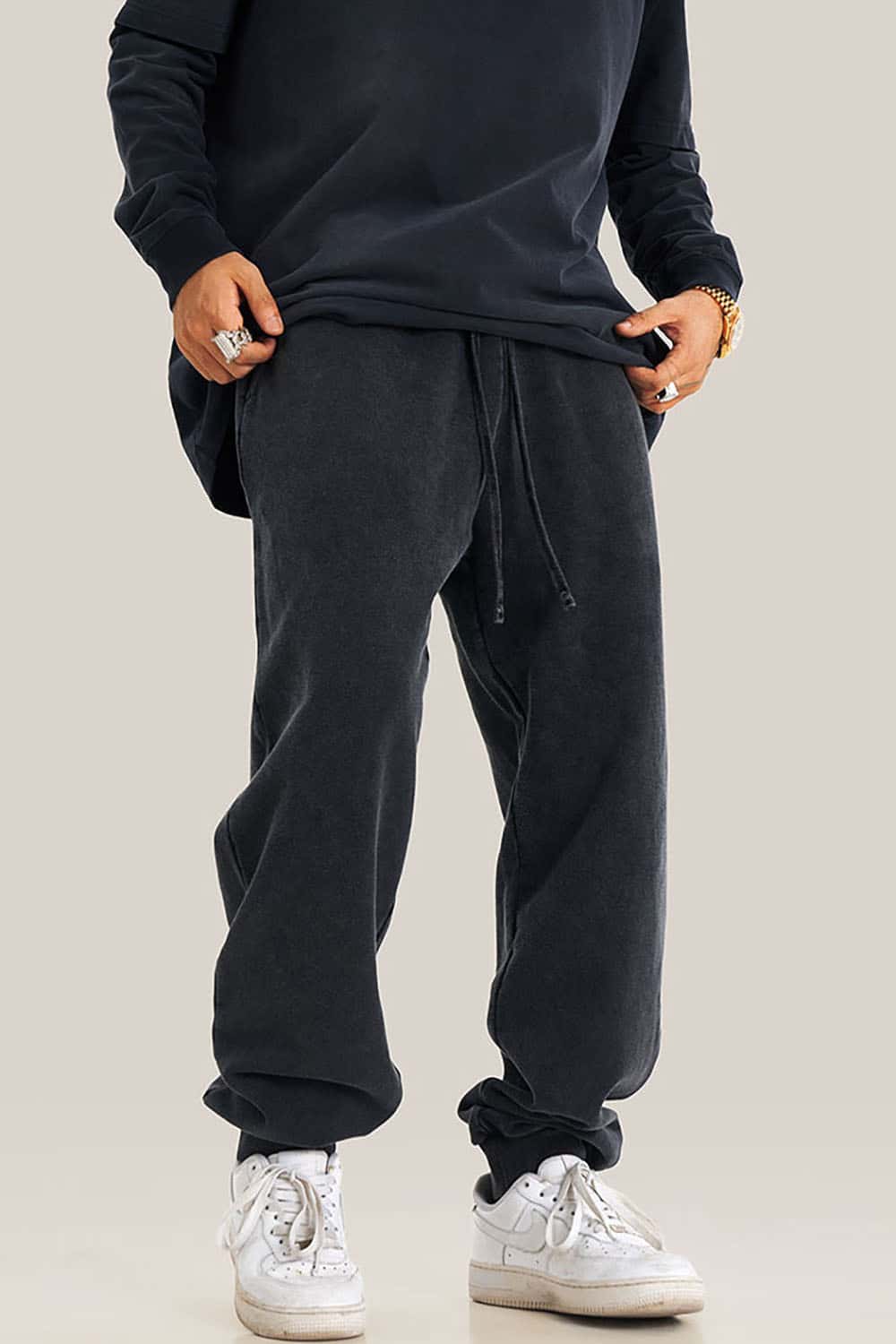 Streetwear Distressed Plus-Size Loose Joggers with Vintage Wash