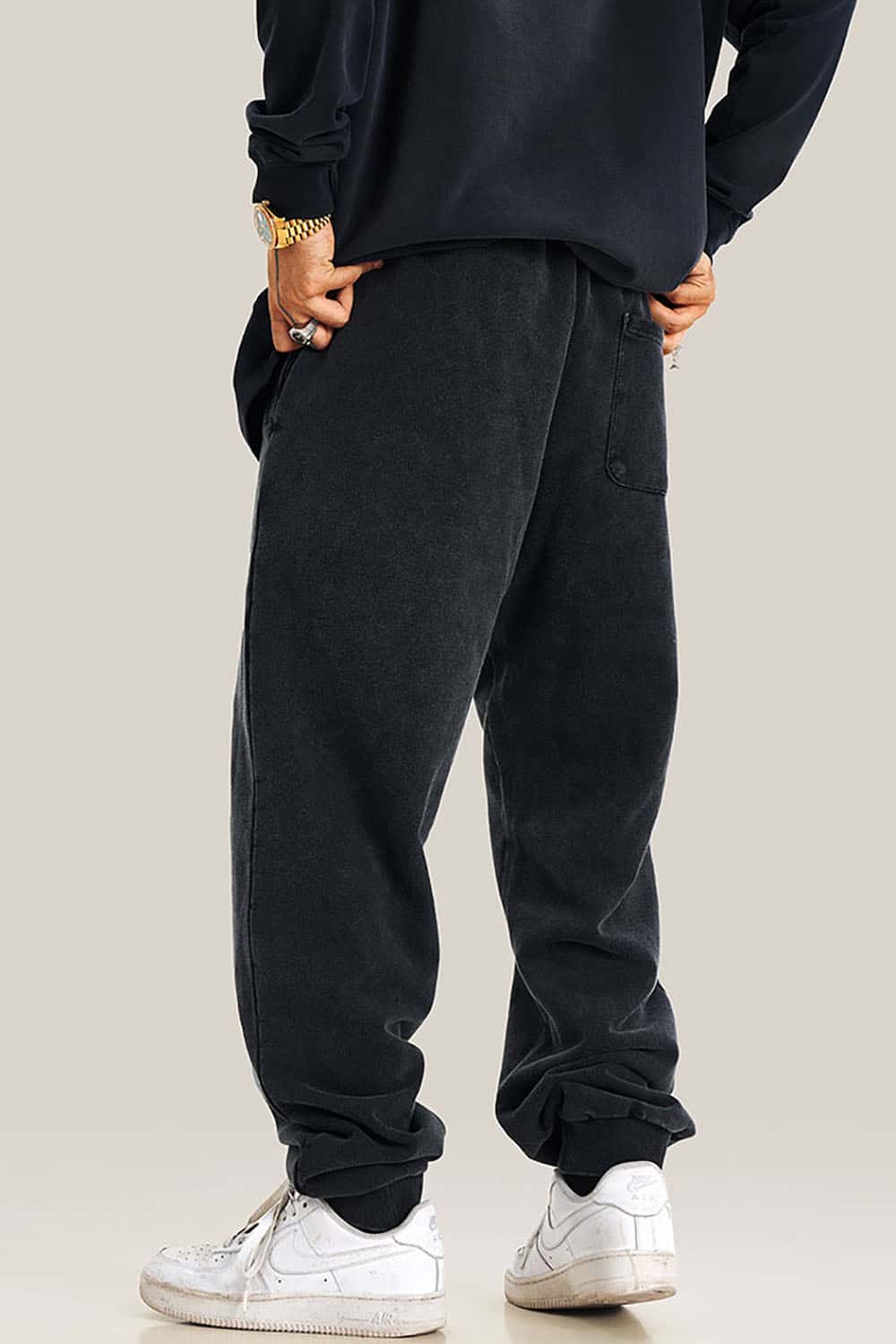 Streetwear Distressed Plus-Size Loose Joggers with Vintage Wash
