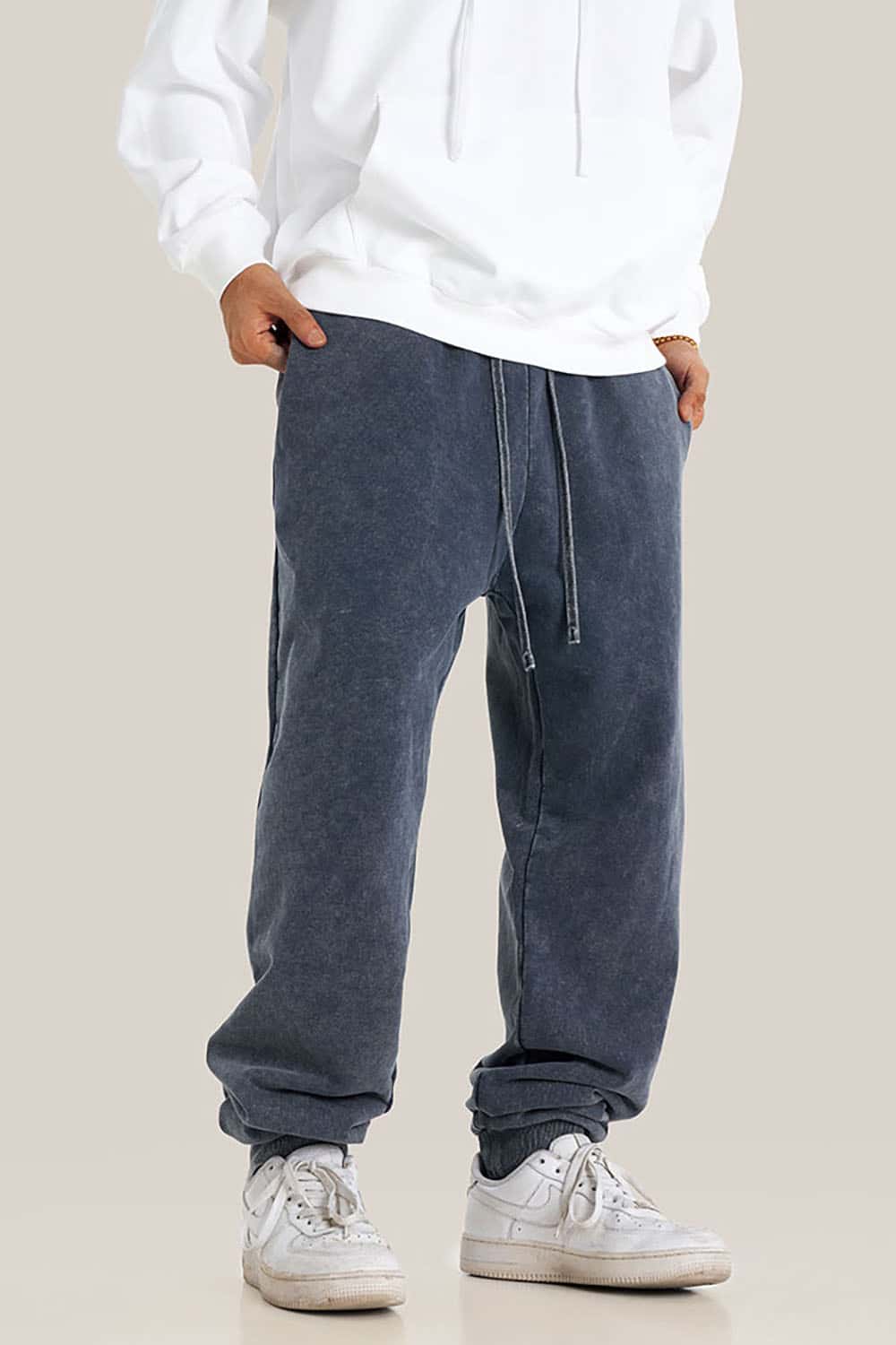 Streetwear Distressed Plus-Size Loose Joggers with Vintage Wash