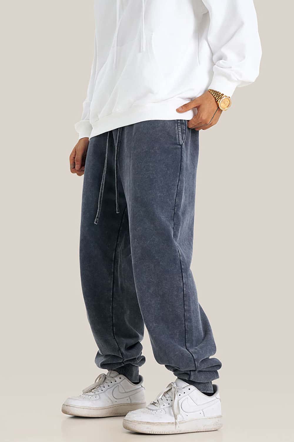 Streetwear Distressed Plus-Size Loose Joggers with Vintage Wash