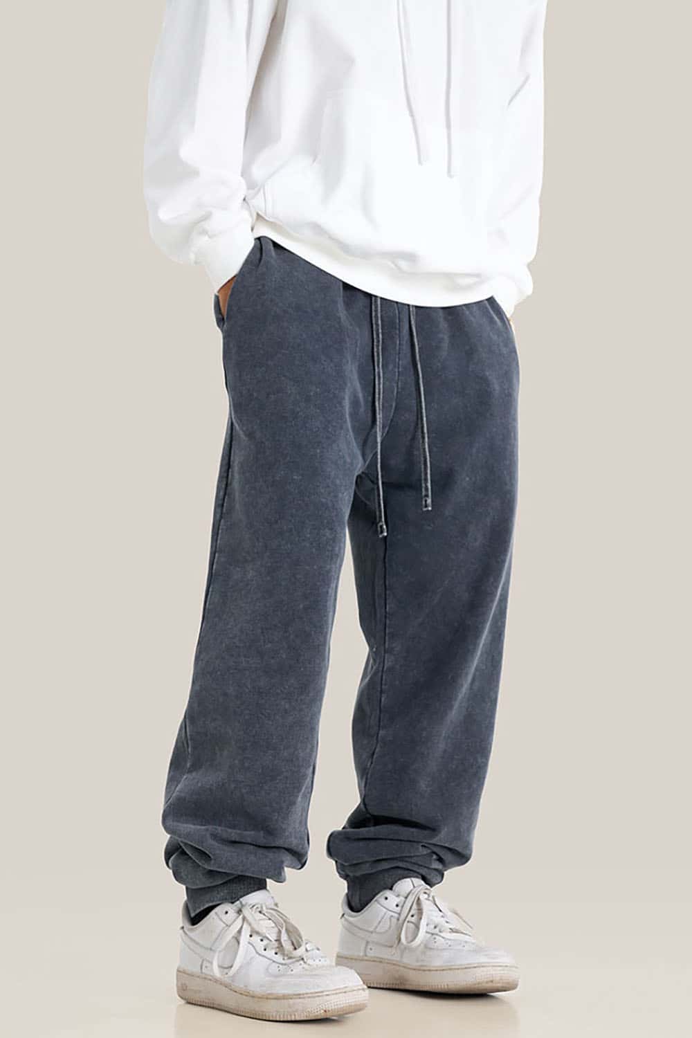 Streetwear Distressed Plus-Size Loose Joggers with Vintage Wash