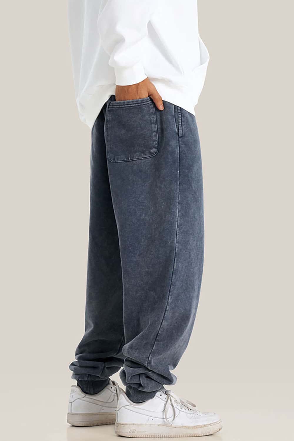 Streetwear Distressed Plus-Size Loose Joggers with Vintage Wash