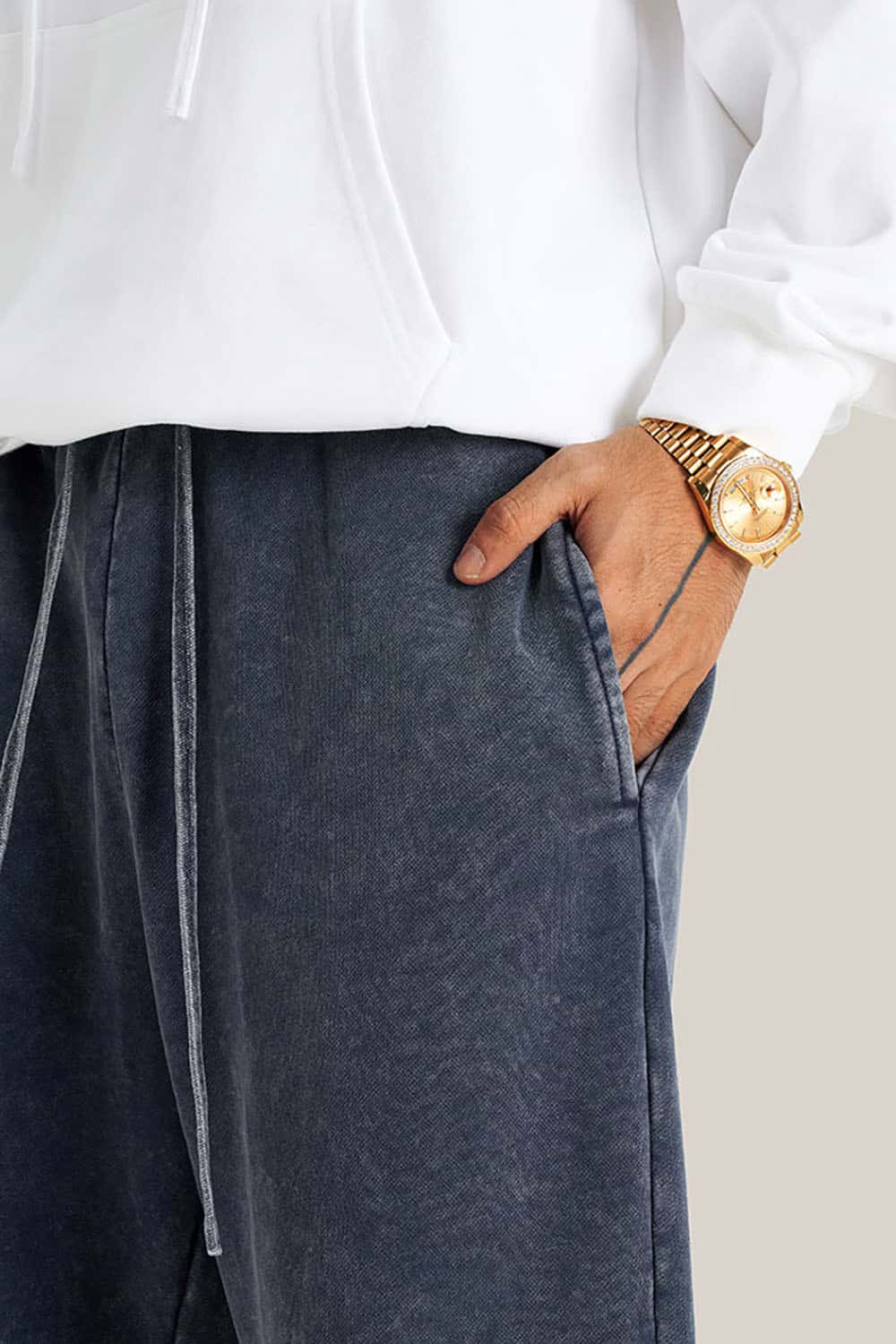 Streetwear Distressed Plus-Size Loose Joggers with Vintage Wash