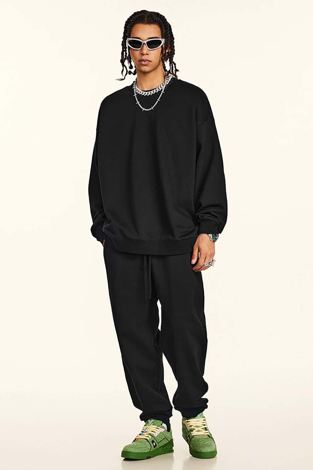 Loose Solid Color 440G Heavyweight Drop-Shoulder Basic Crew Neck Sweatshirt