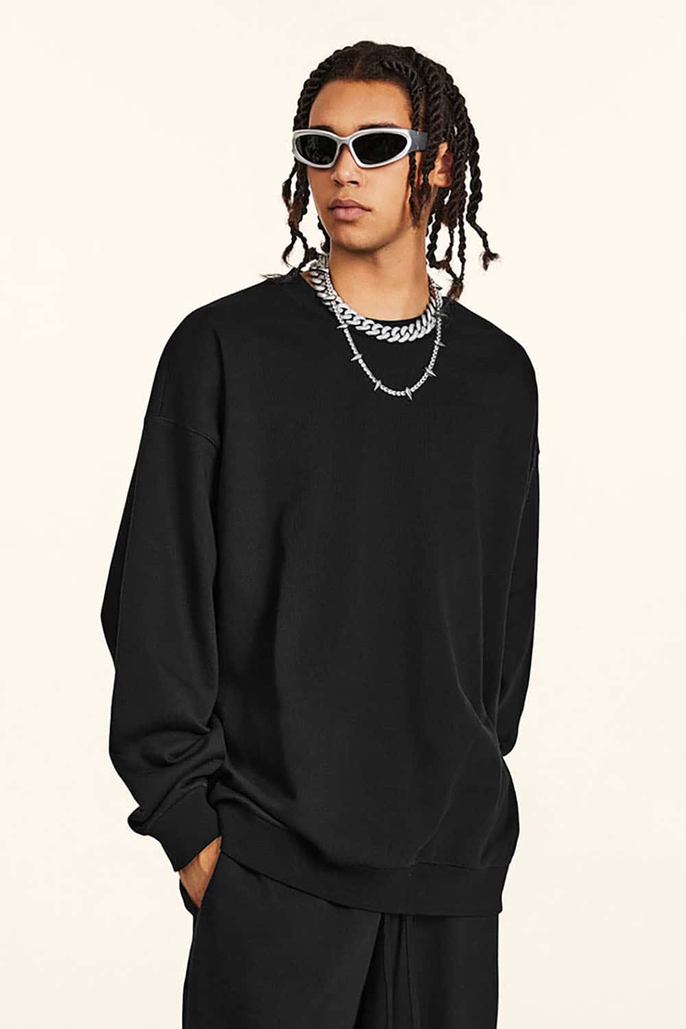 Loose Solid Color 440G Heavyweight Drop-Shoulder Basic Crew Neck Sweatshirt