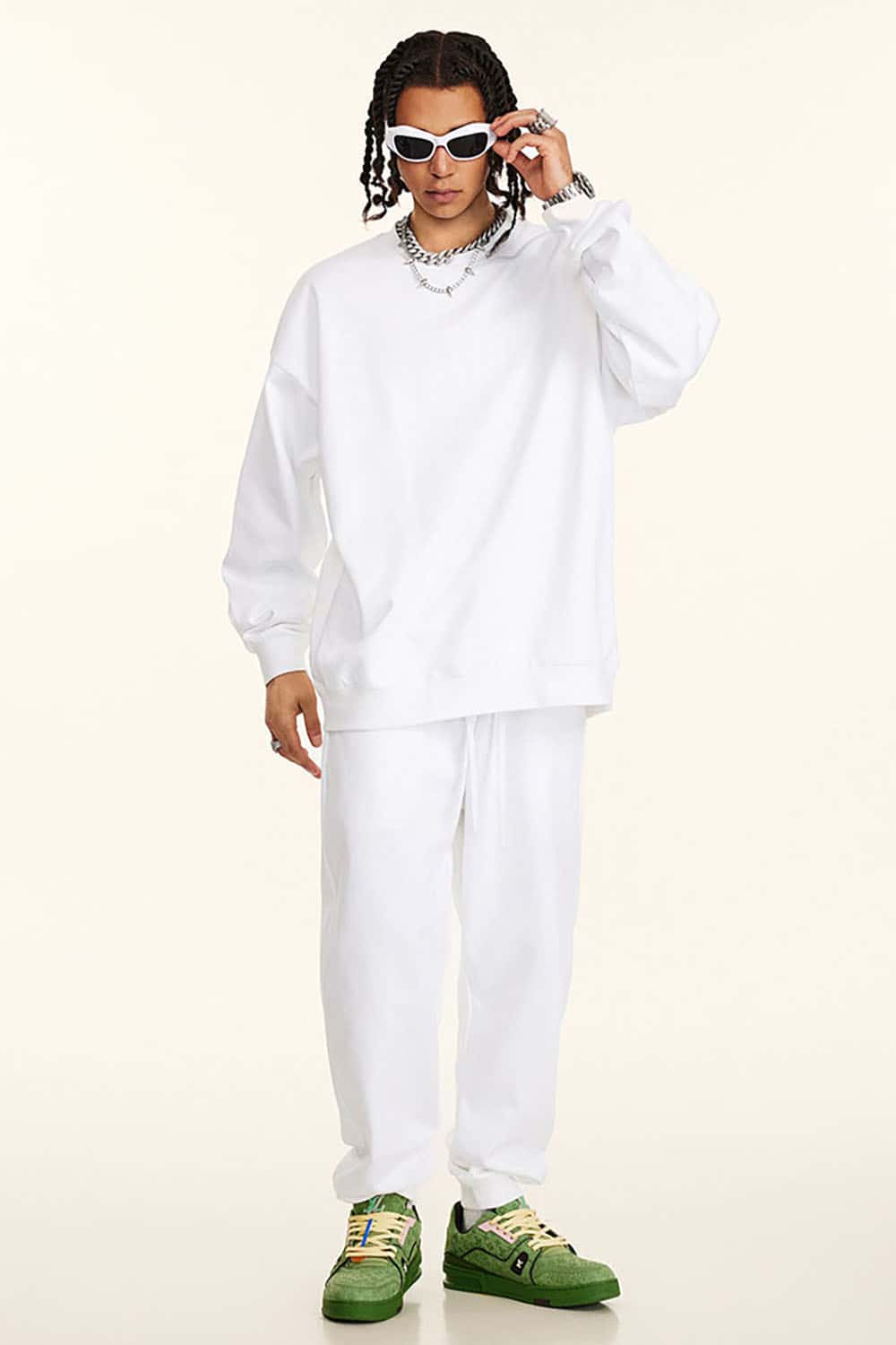 Loose Solid Color 440G Heavyweight Drop-Shoulder Basic Crew Neck Sweatshirt