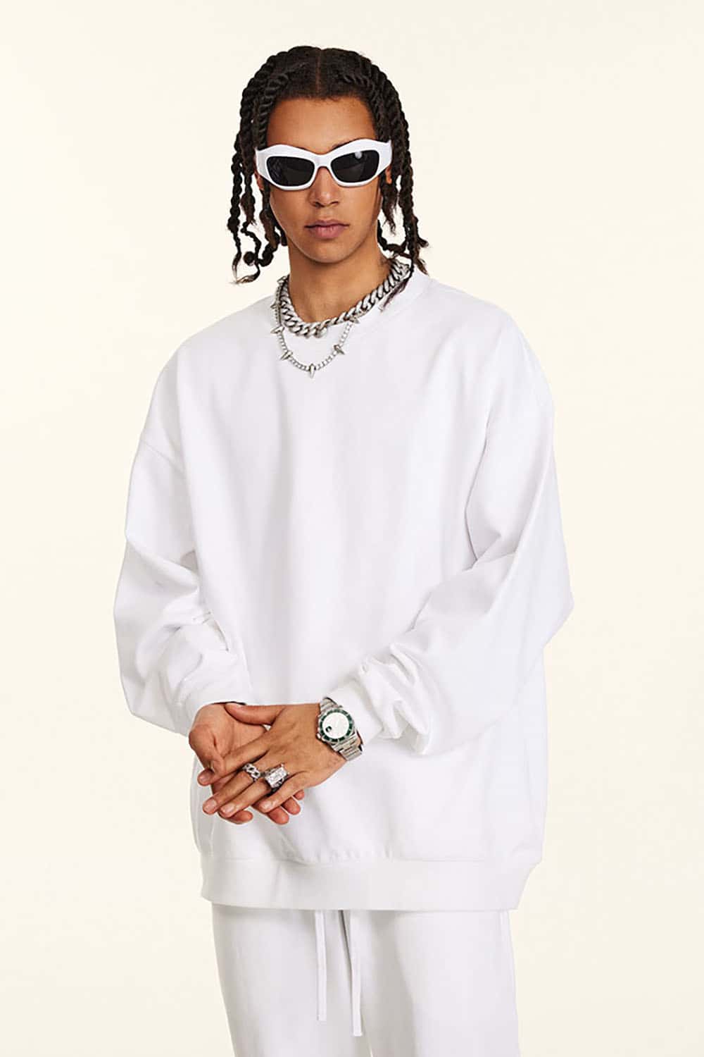 Loose Solid Color 440G Heavyweight Drop-Shoulder Basic Crew Neck Sweatshirt