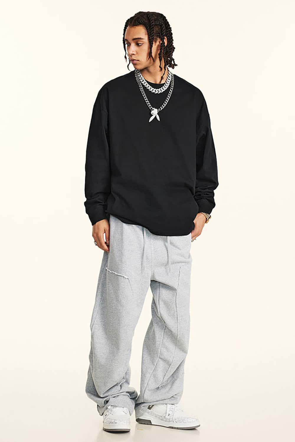 High Street Vintage Oversize Washed Long Sleeve Crew Neck T-Shirt