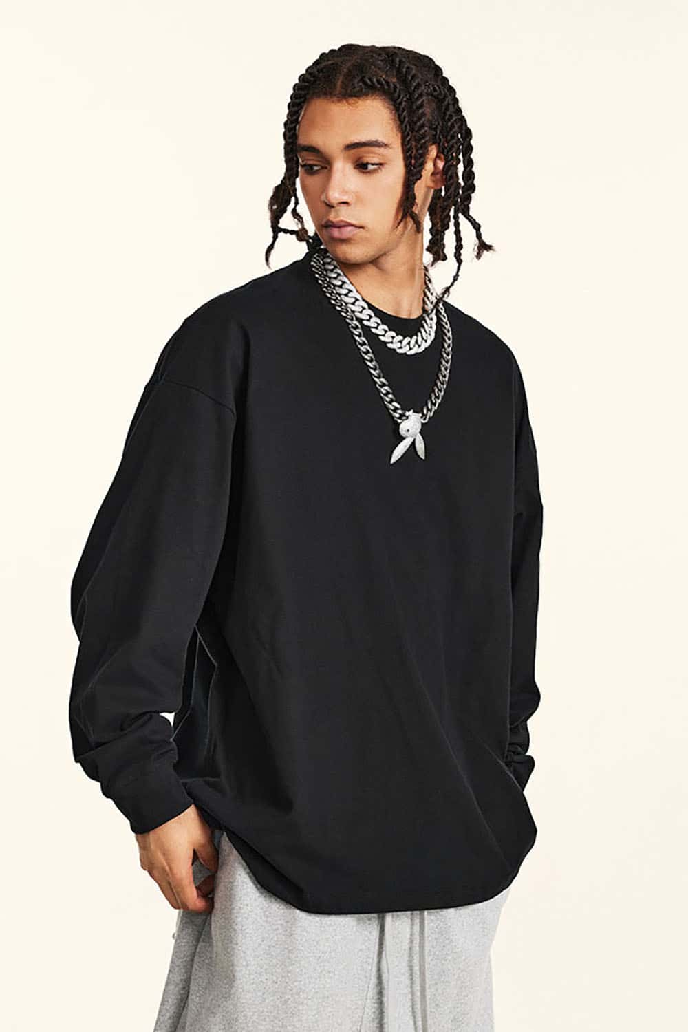 High Street Vintage Oversize Washed Long Sleeve Crew Neck T-Shirt