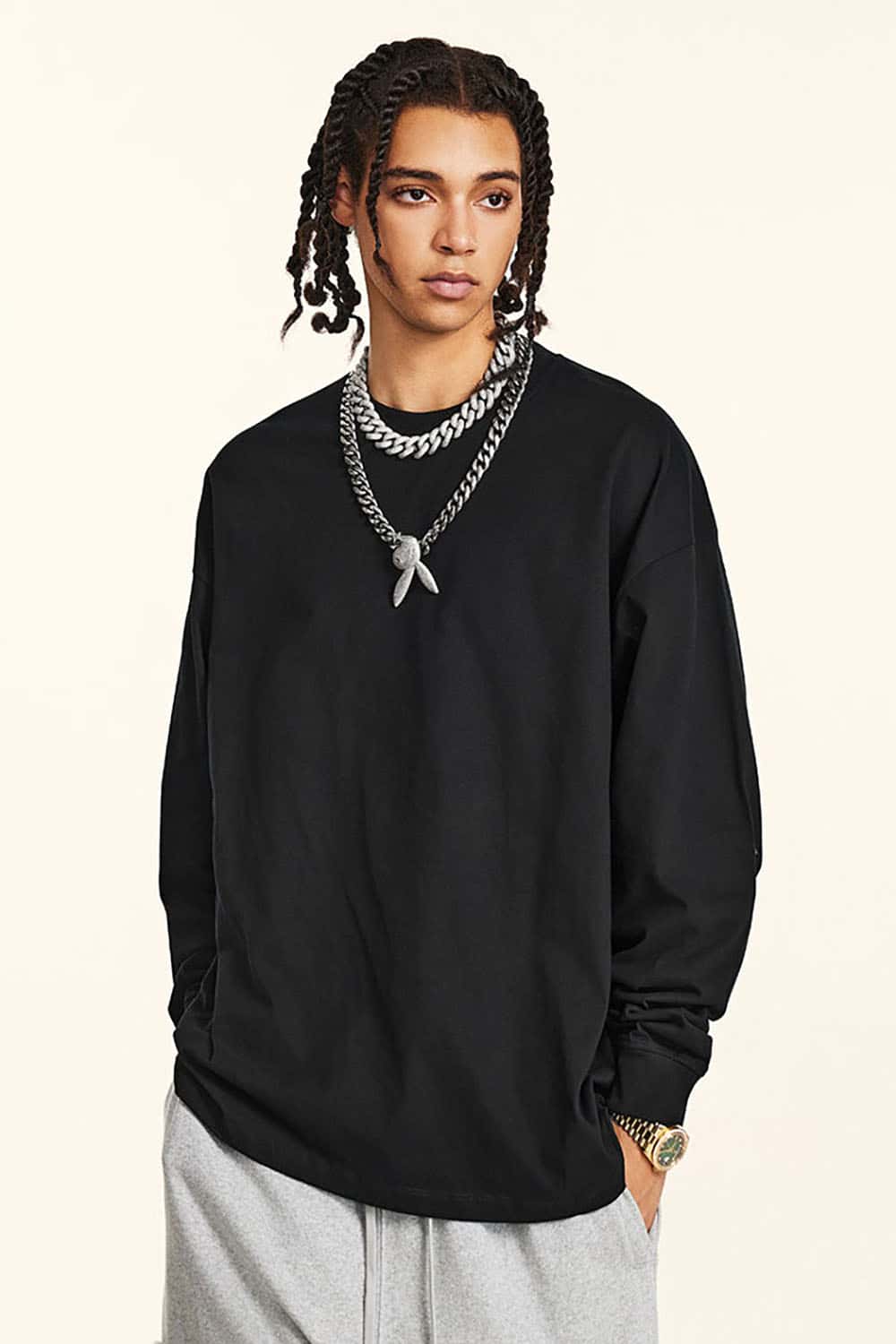 High Street Vintage Oversize Washed Long Sleeve Crew Neck T-Shirt