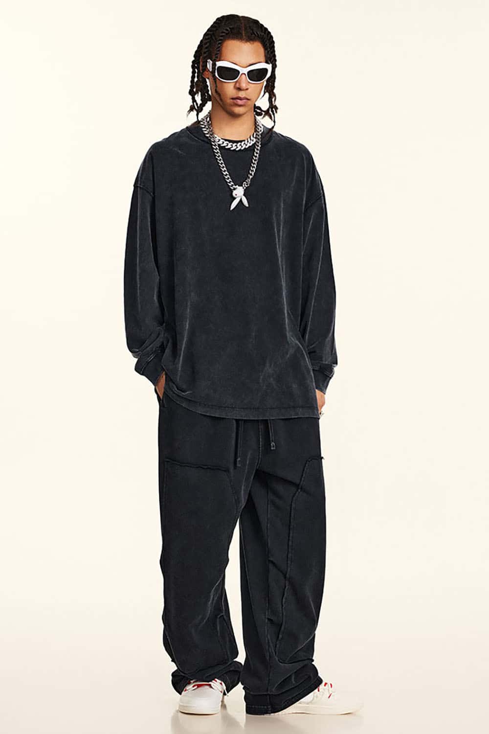 High Street Vintage Oversize Washed Long Sleeve Crew Neck T-Shirt