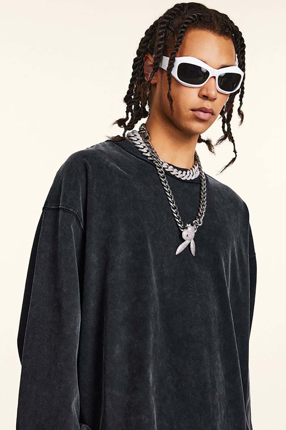 High Street Vintage Oversize Washed Long Sleeve Crew Neck T-Shirt