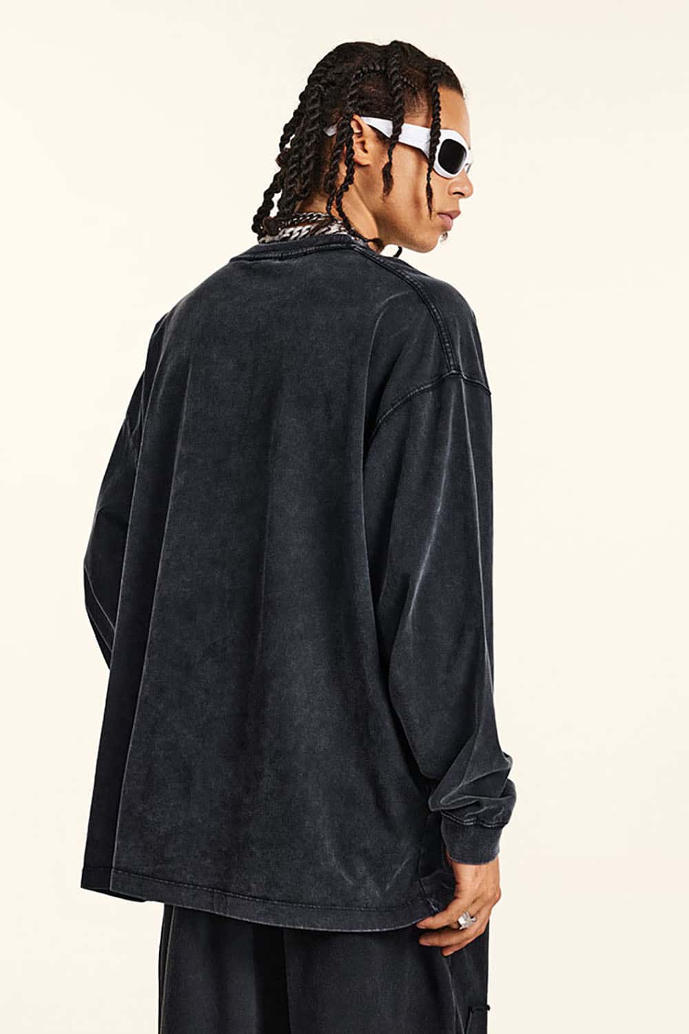 High Street Vintage Oversize Washed Long Sleeve Crew Neck T-Shirt