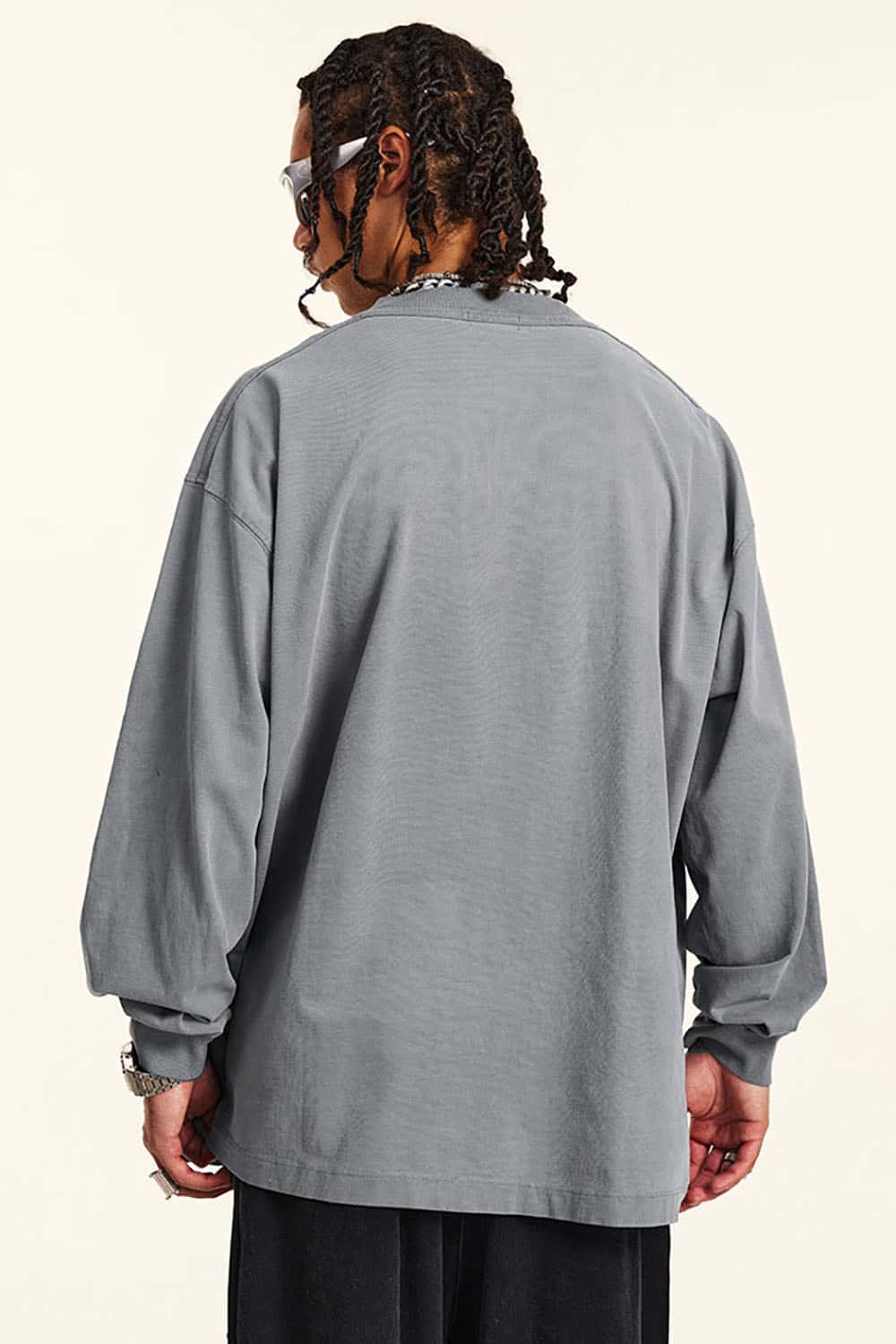High Street Vintage Oversize Washed Long Sleeve Crew Neck T-Shirt