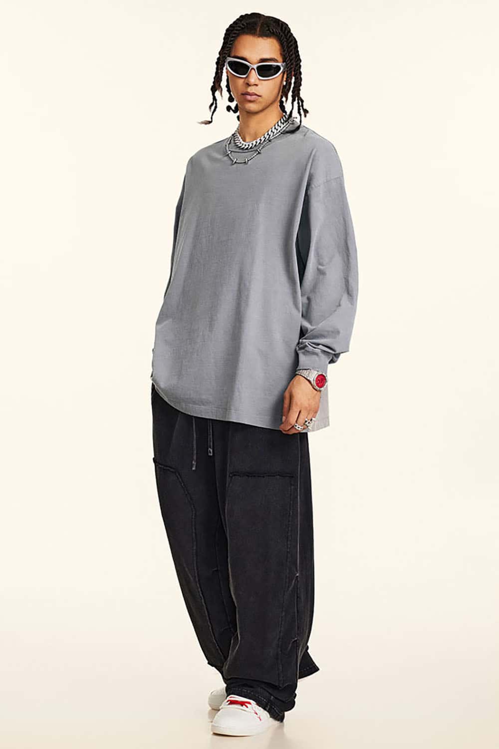 High Street Vintage Oversize Washed Long Sleeve Crew Neck T-Shirt