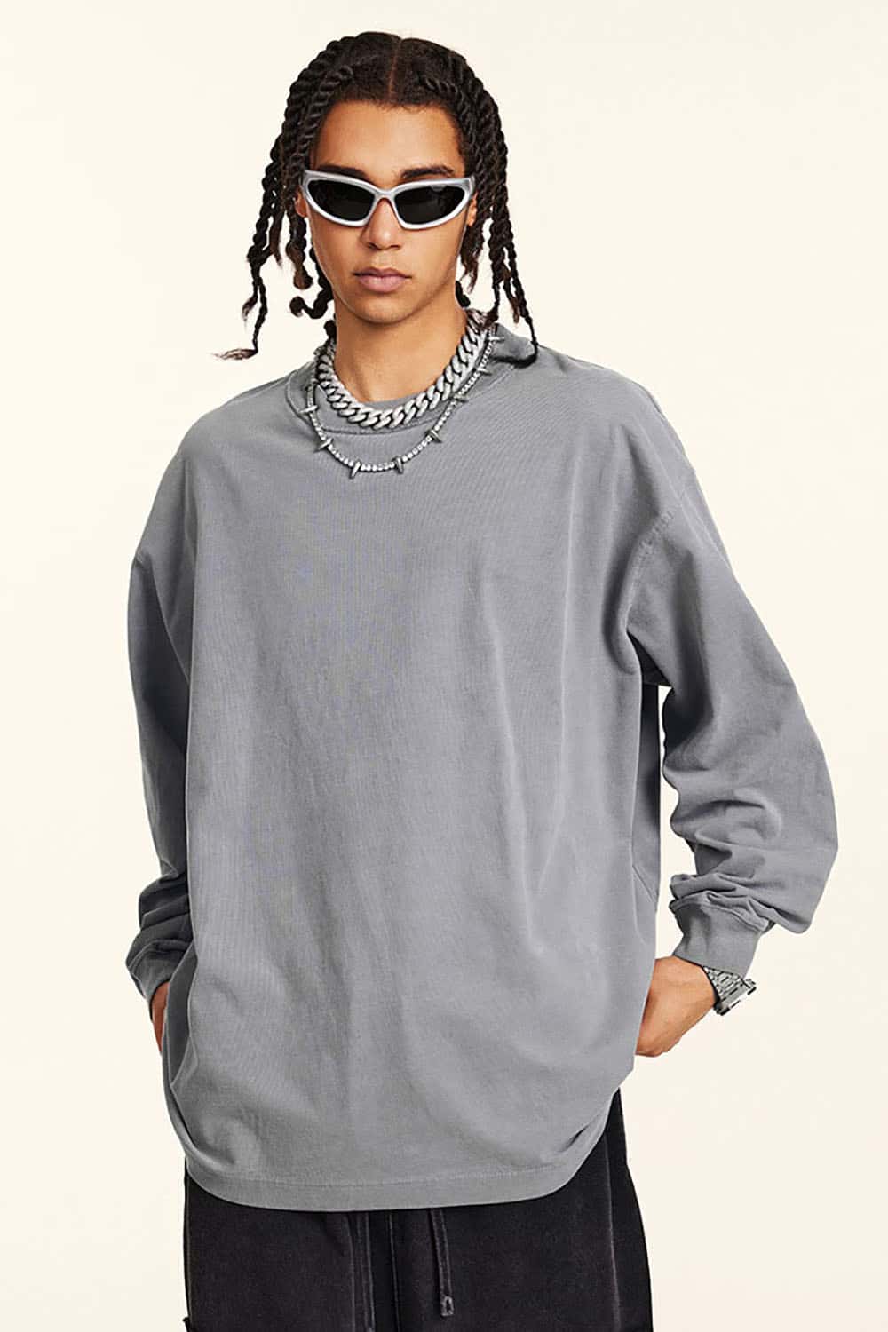 High Street Vintage Oversize Washed Long Sleeve Crew Neck T-Shirt