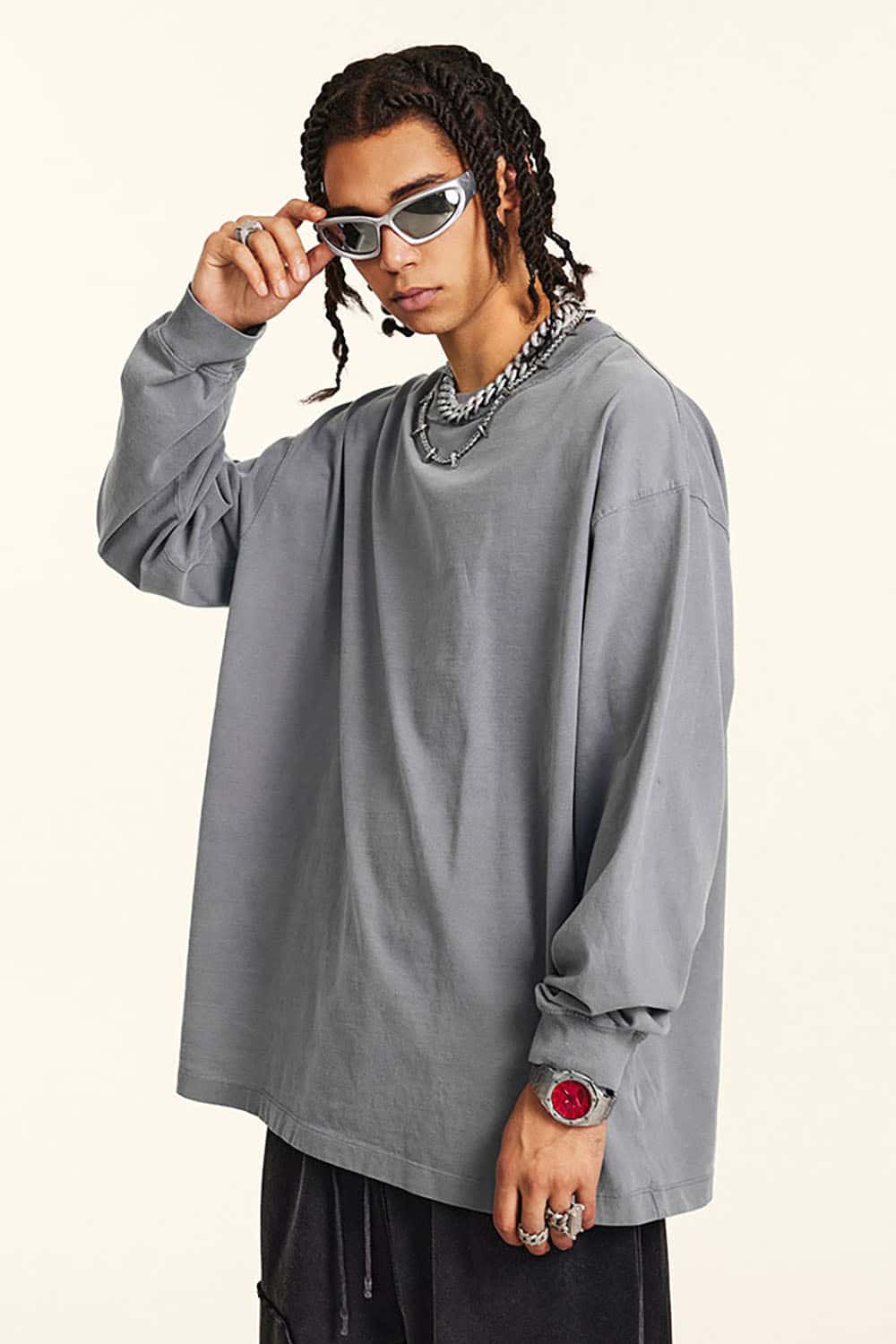 High Street Vintage Oversize Washed Long Sleeve Crew Neck T-Shirt
