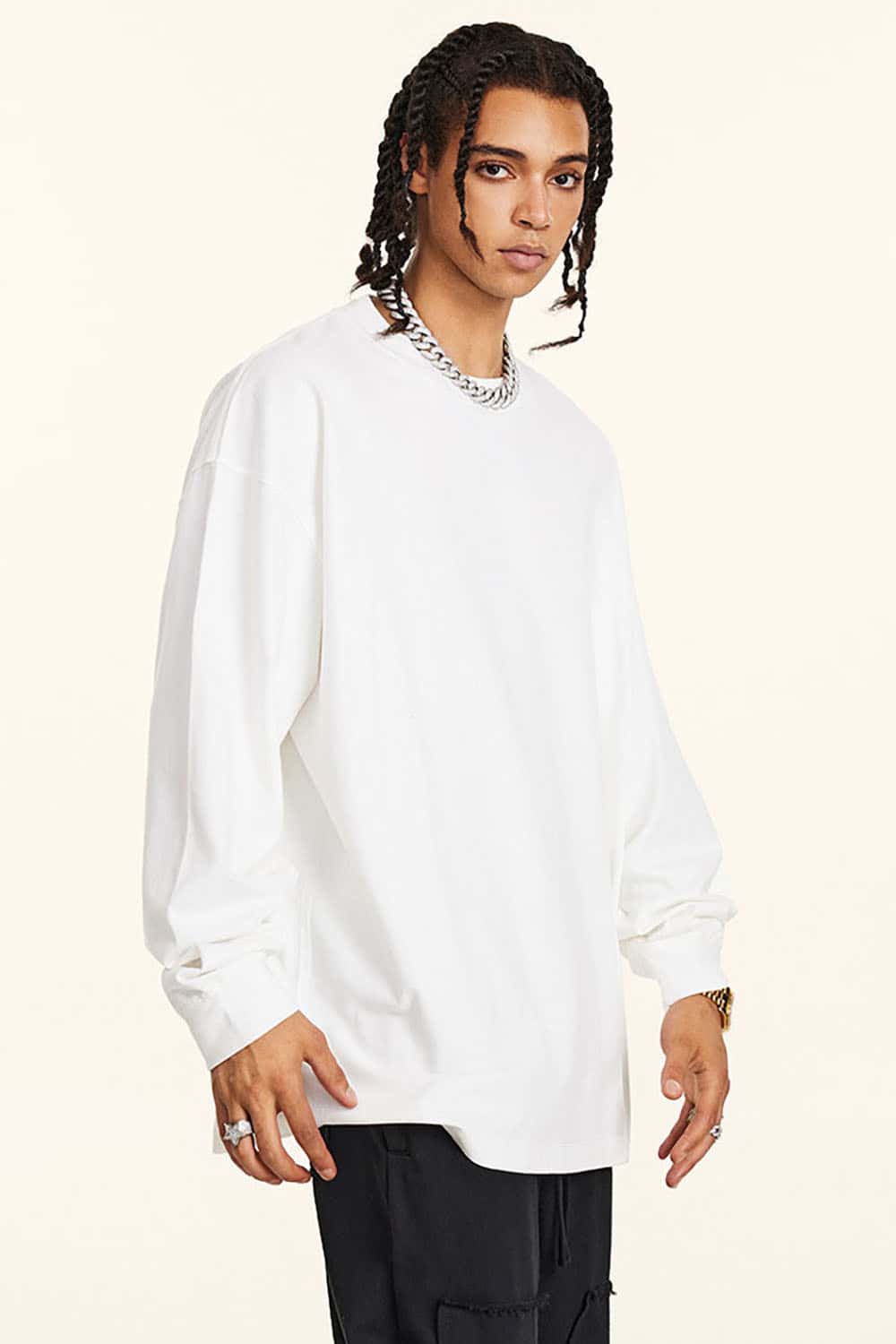 High Street Vintage Oversize Washed Long Sleeve Crew Neck T-Shirt