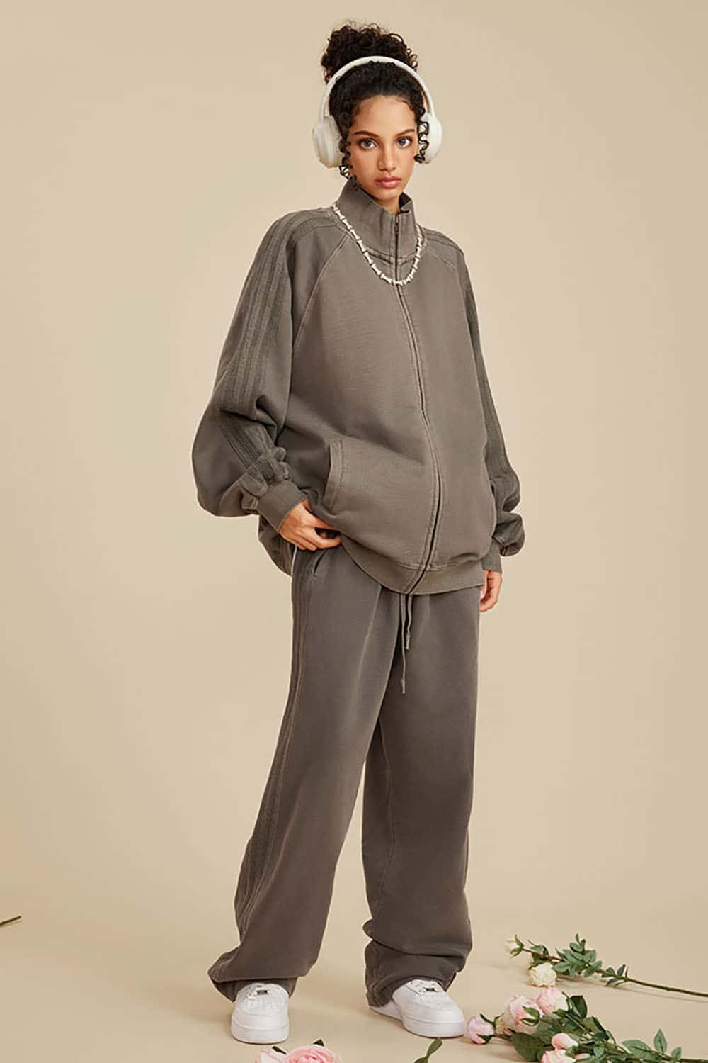 Heavyweight 450G Washed Long Loose Straight-Leg Sports Pants