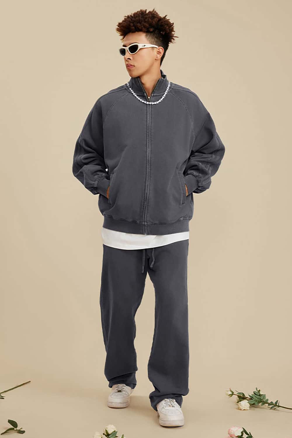 Heavyweight 450G Washed Long Loose Straight-Leg Sports Pants