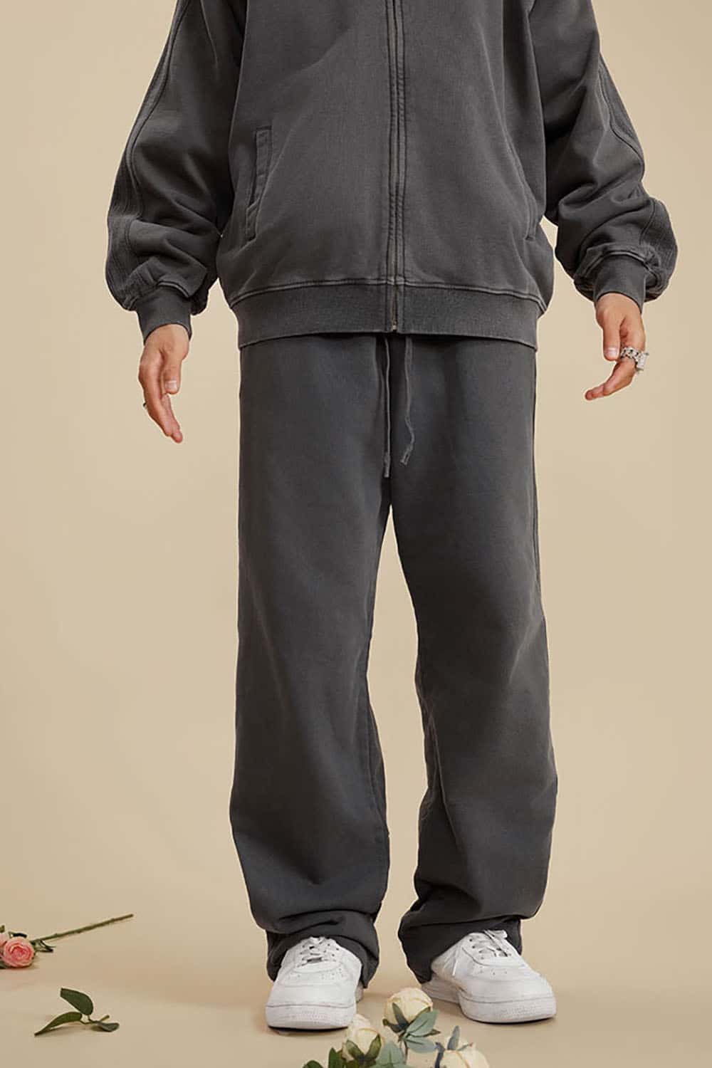 Heavyweight 450G Washed Long Loose Straight-Leg Sports Pants