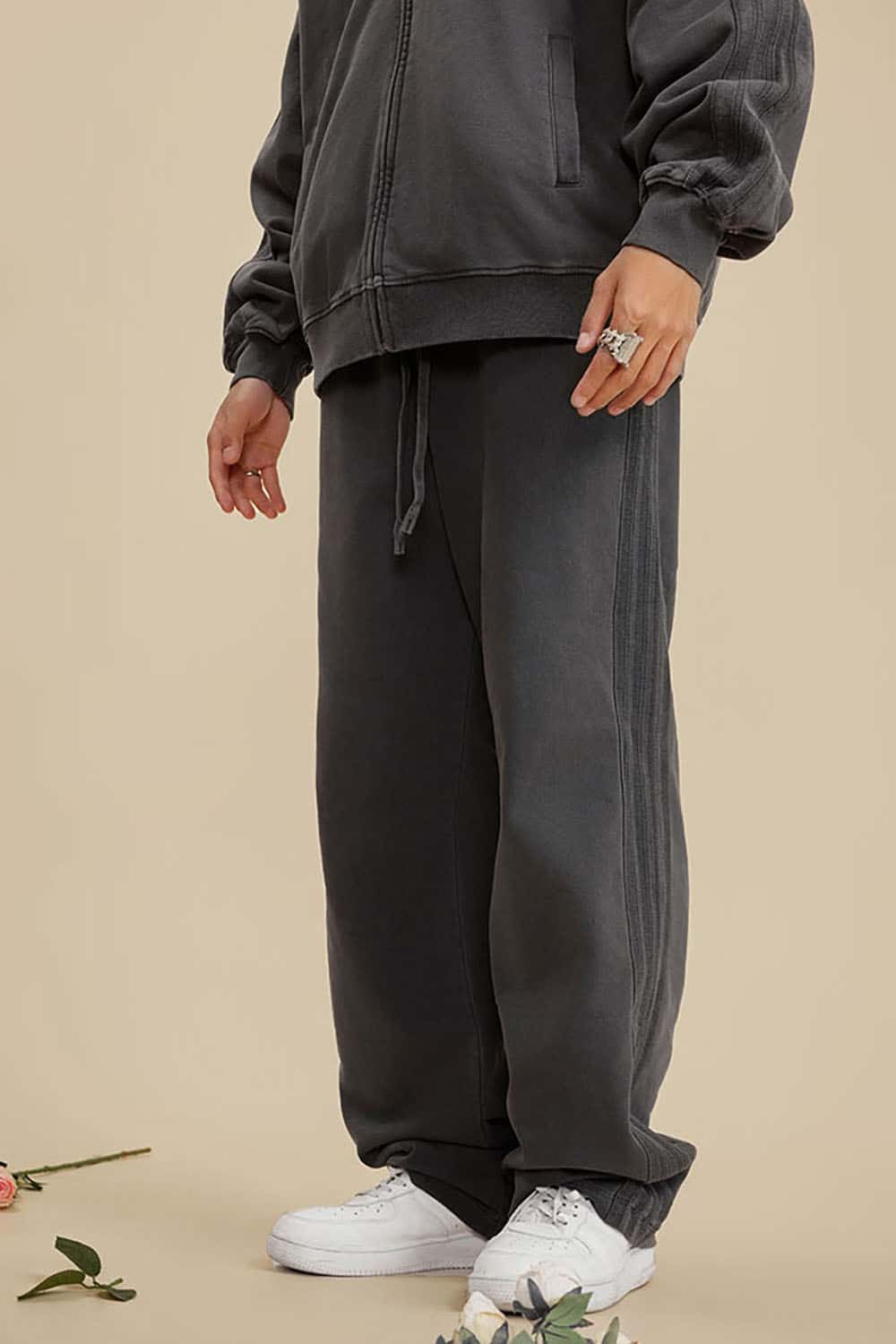 Heavyweight 450G Washed Long Loose Straight-Leg Sports Pants