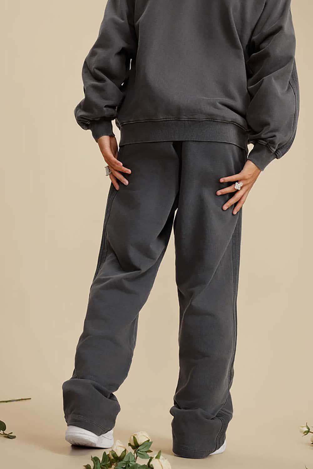 Heavyweight 450G Washed Long Loose Straight-Leg Sports Pants