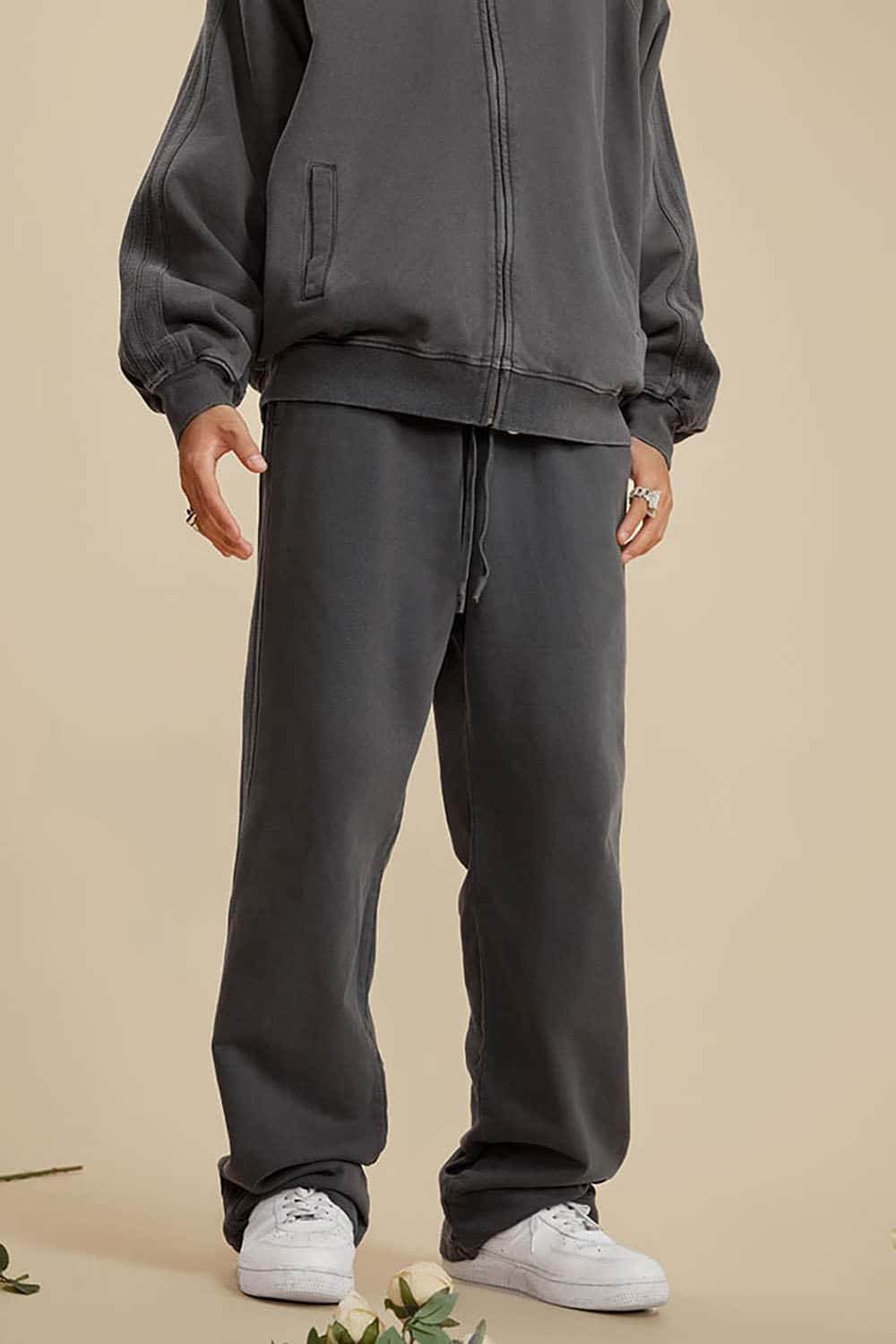 Heavyweight 450G Washed Long Loose Straight-Leg Sports Pants