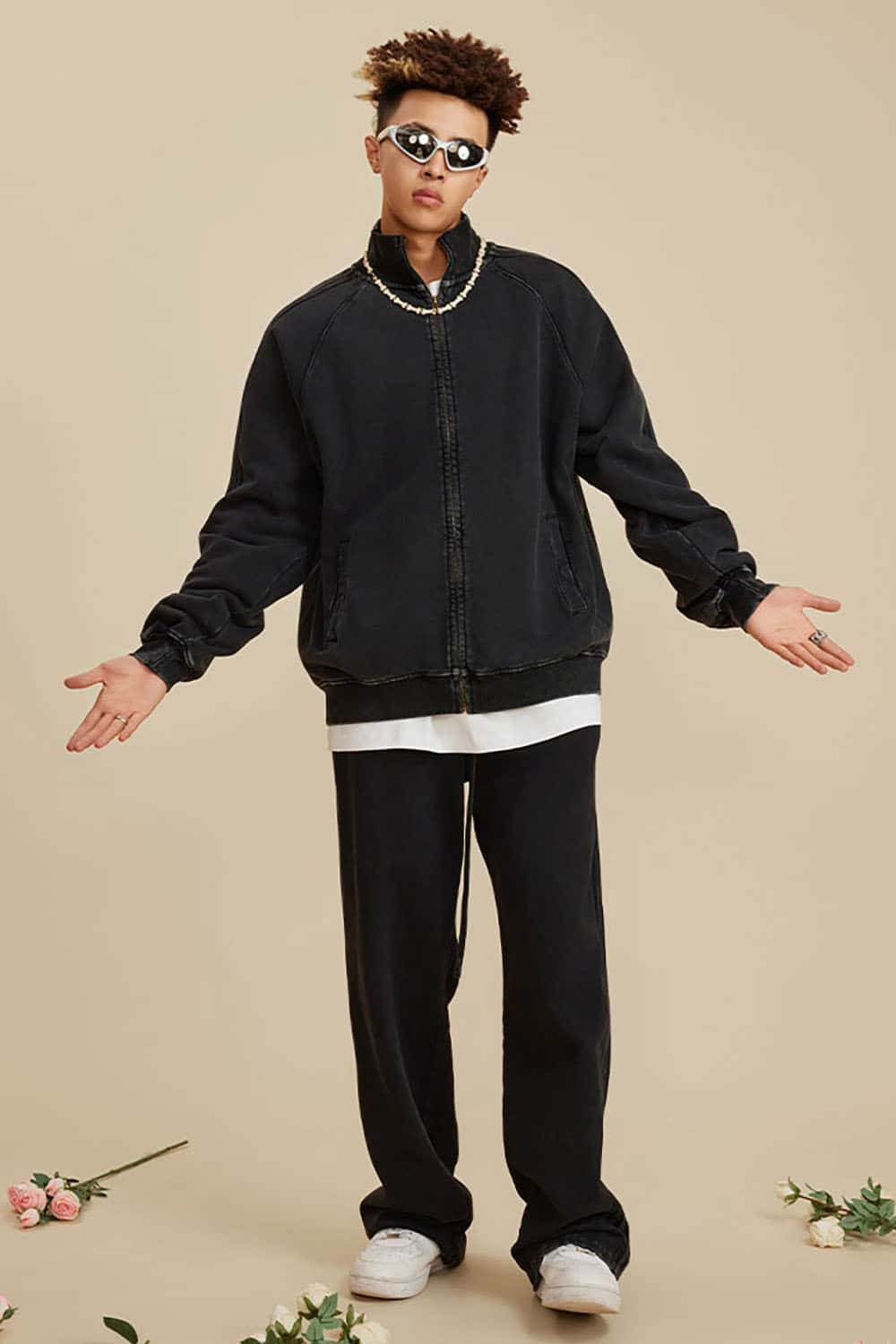 Heavyweight 450G Washed Long Loose Straight-Leg Sports Pants