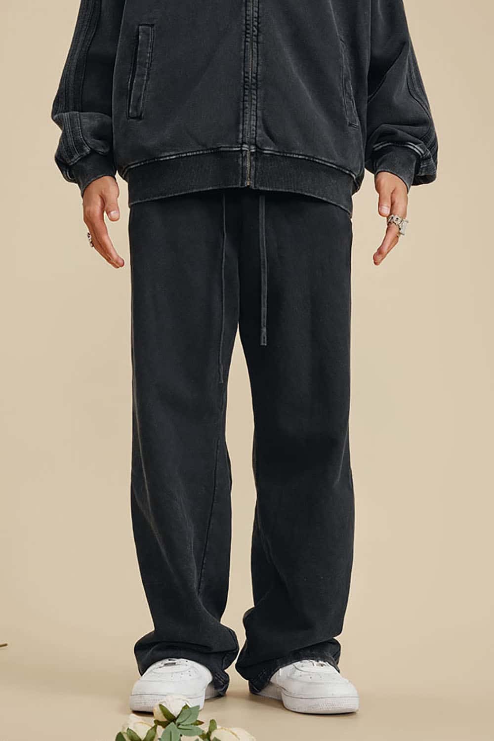 Heavyweight 450G Washed Long Loose Straight-Leg Sports Pants