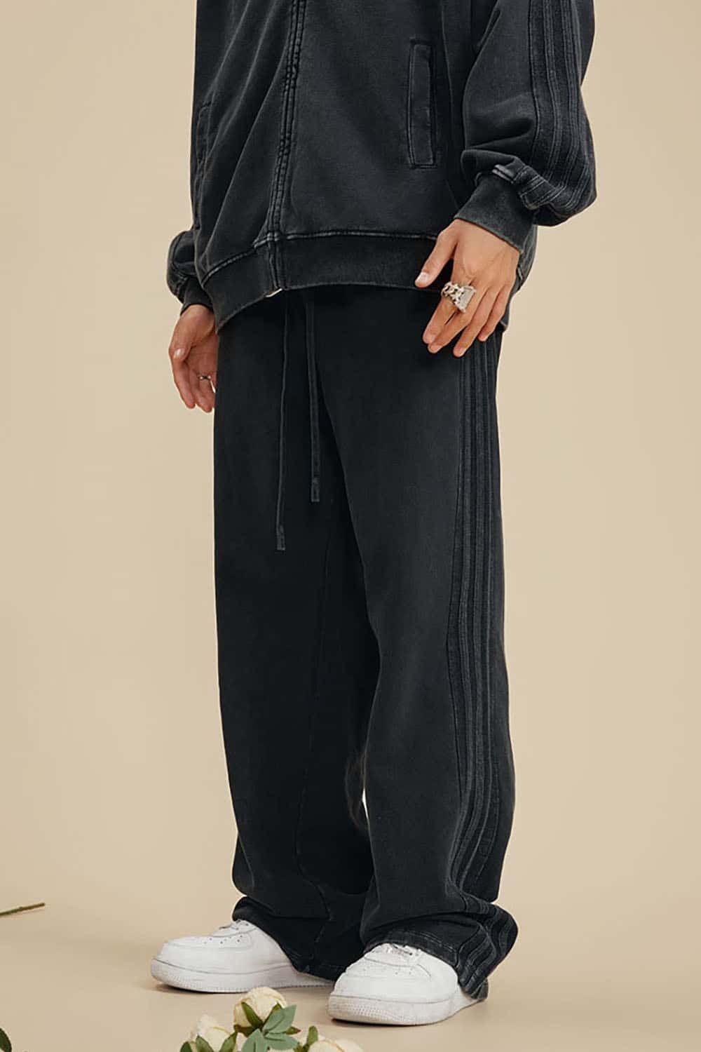 Heavyweight 450G Washed Long Loose Straight-Leg Sports Pants