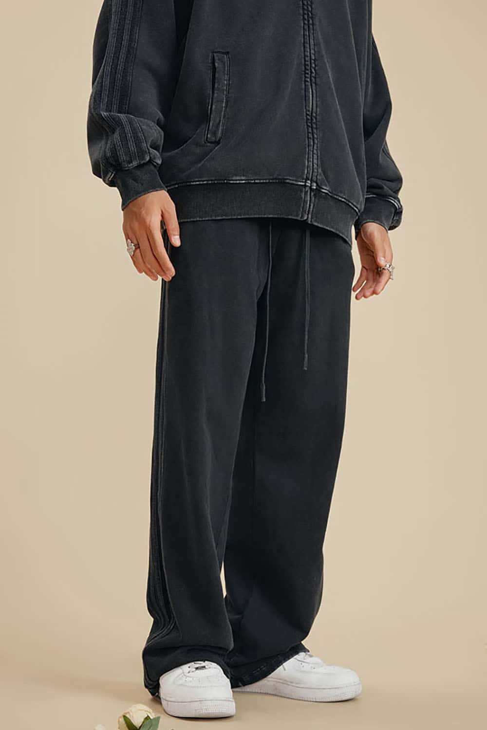 Heavyweight 450G Washed Long Loose Straight-Leg Sports Pants