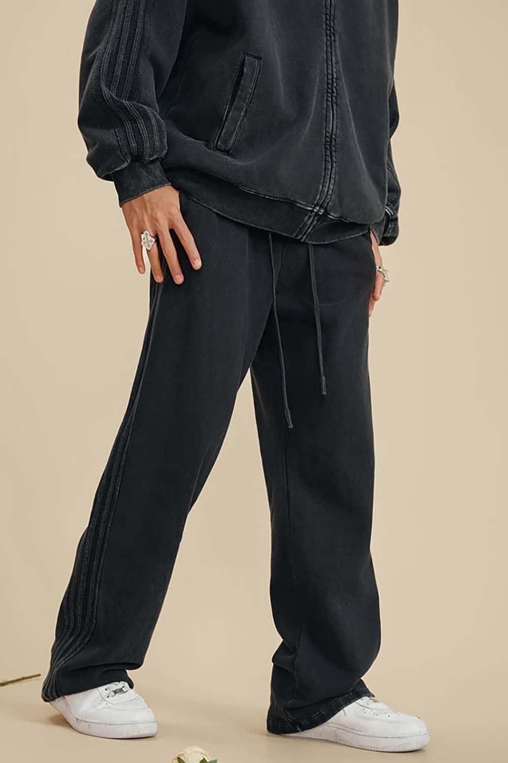 Heavyweight 450G Washed Long Loose Straight-Leg Sports Pants