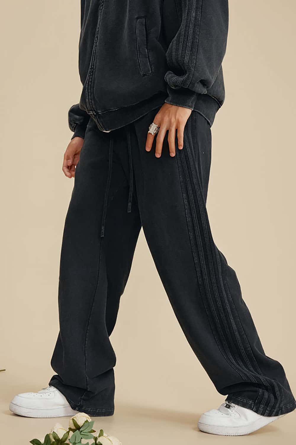 Heavyweight 450G Washed Long Loose Straight-Leg Sports Pants