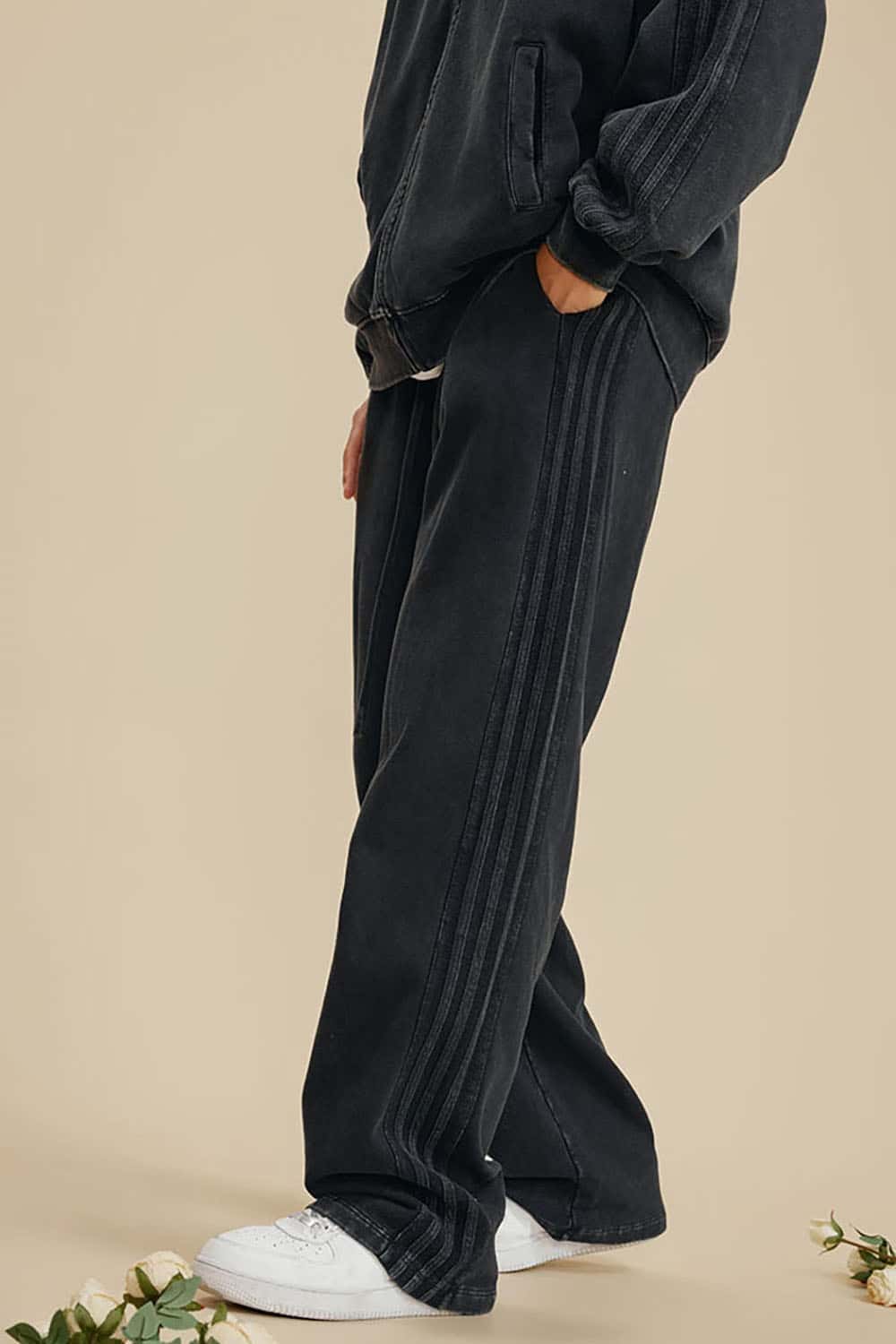 Heavyweight 450G Washed Long Loose Straight-Leg Sports Pants