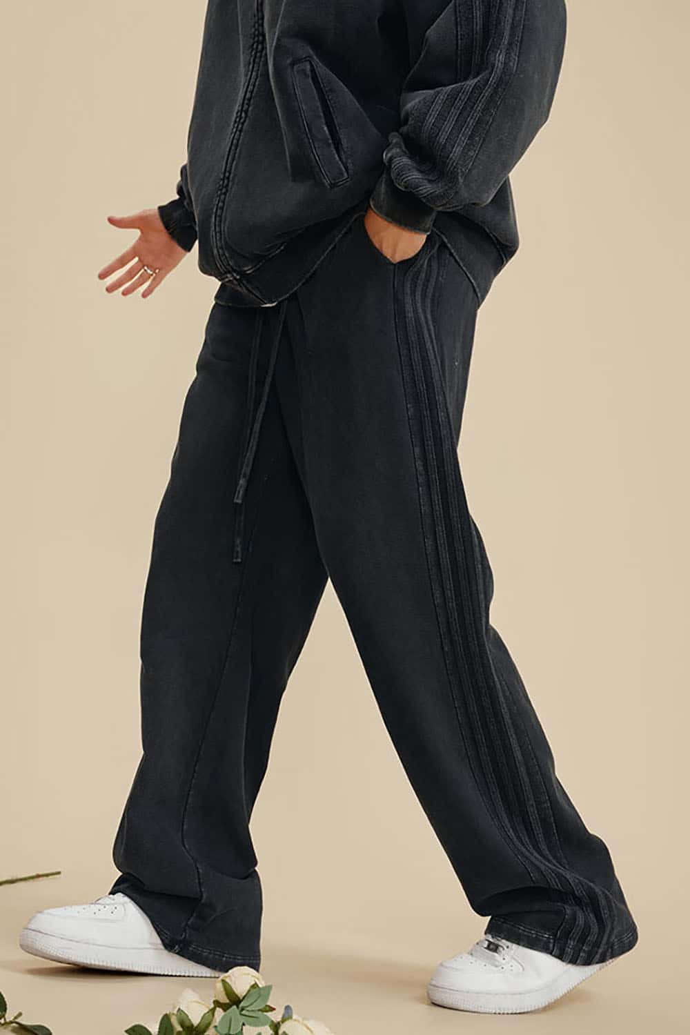 Heavyweight 450G Washed Long Loose Straight-Leg Sports Pants