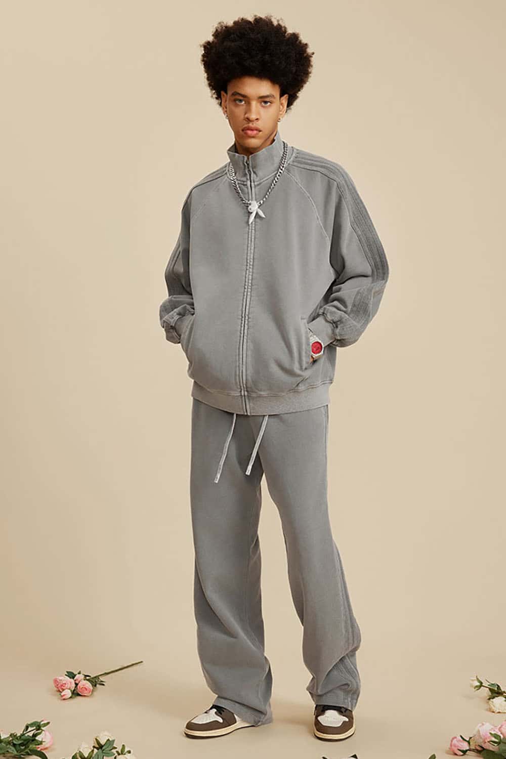 Heavyweight 450G Washed Long Loose Straight-Leg Sports Pants