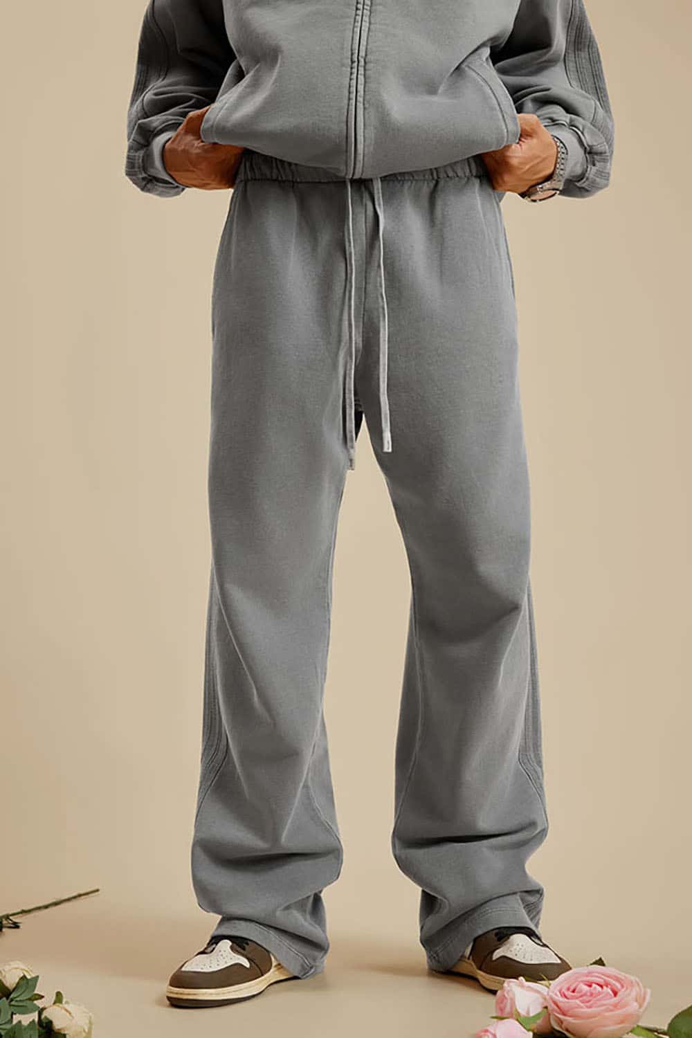 Heavyweight 450G Washed Long Loose Straight-Leg Sports Pants