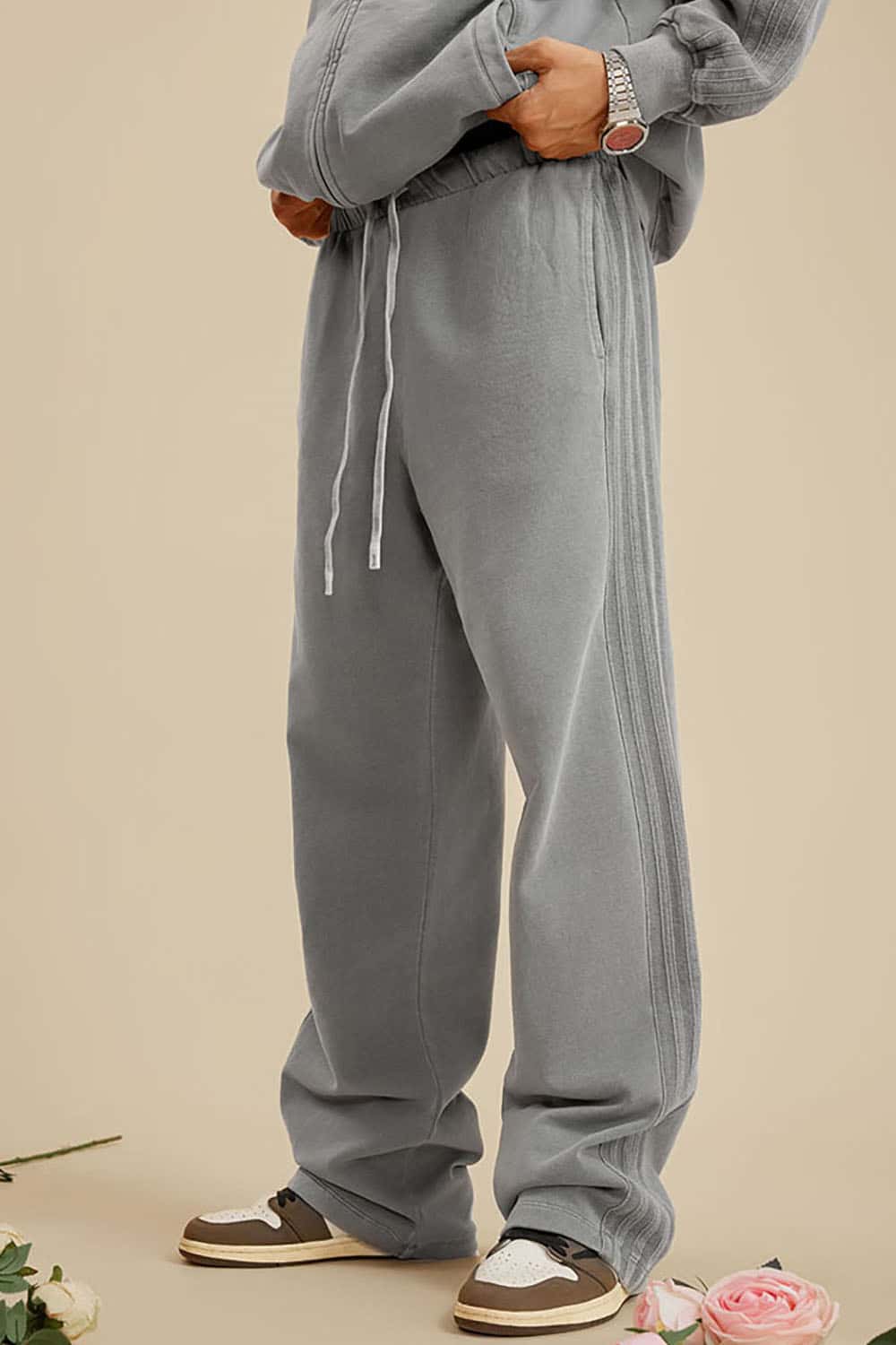 Heavyweight 450G Washed Long Loose Straight-Leg Sports Pants