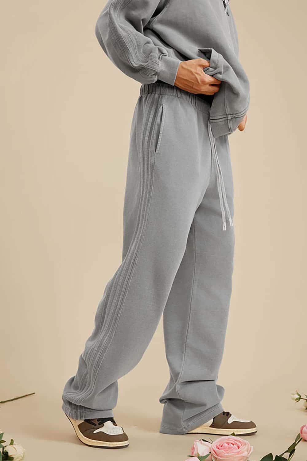 Heavyweight 450G Washed Long Loose Straight-Leg Sports Pants